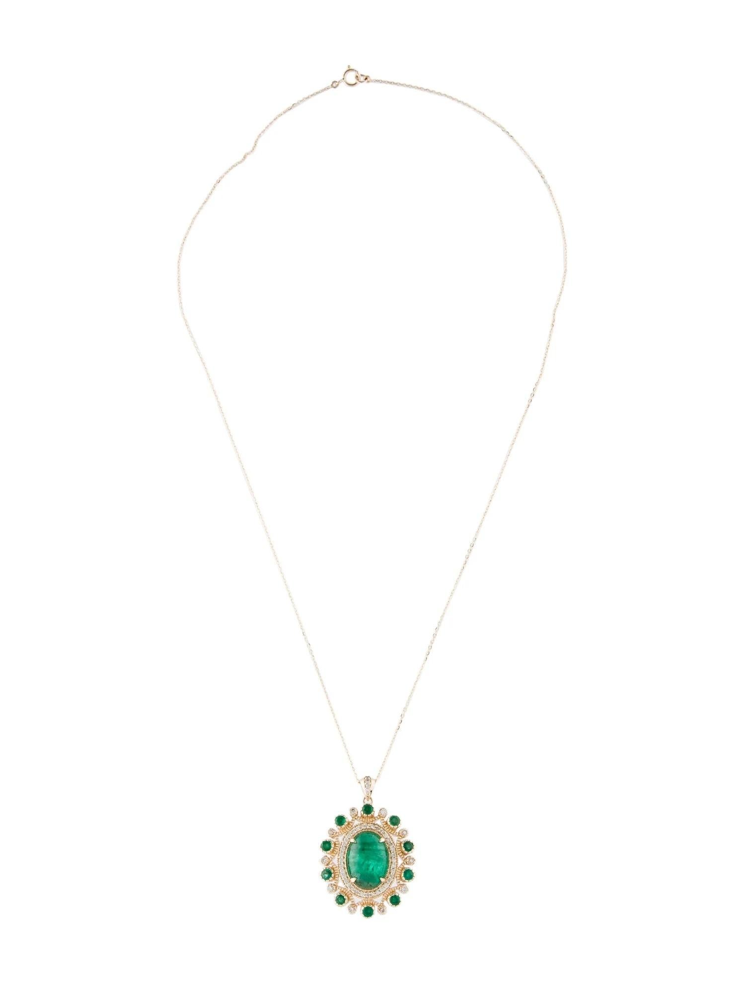 Artist Title: 14K Yellow Gold 6.43ctw Emerald & Diamond Pendant Necklace with Round For Sale