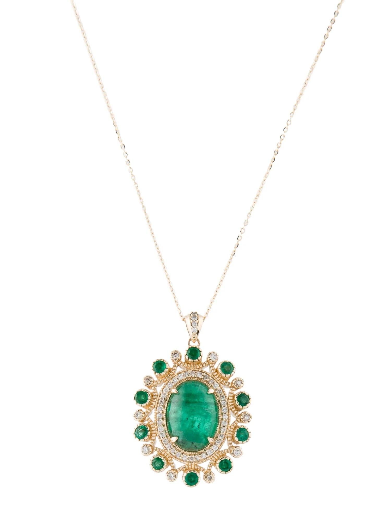 Round Cut Title: 14K Yellow Gold 6.43ctw Emerald & Diamond Pendant Necklace with Round For Sale