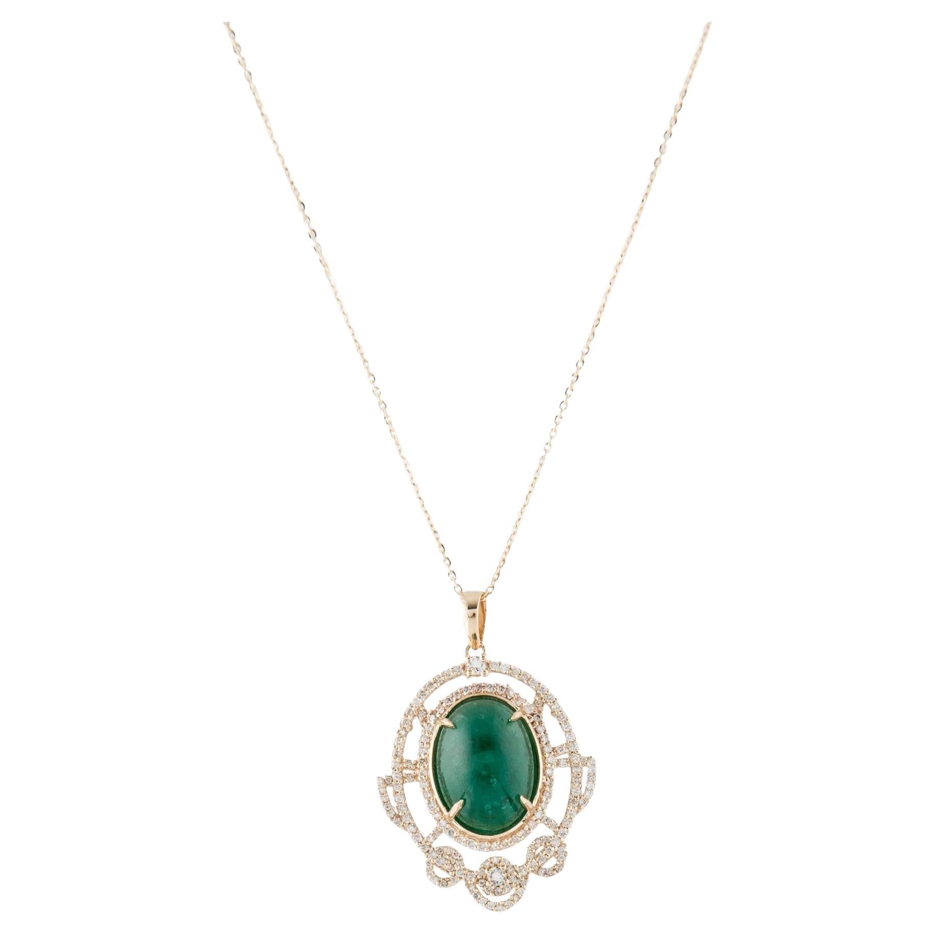 Title: 14K Yellow Gold 7.95ct Emerald, Sapphire, and Diamond Pendant Necklace