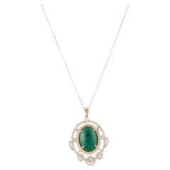 Title: 14K Yellow Gold 7.95ct Emerald, Sapphire, and Diamond Pendant Necklace