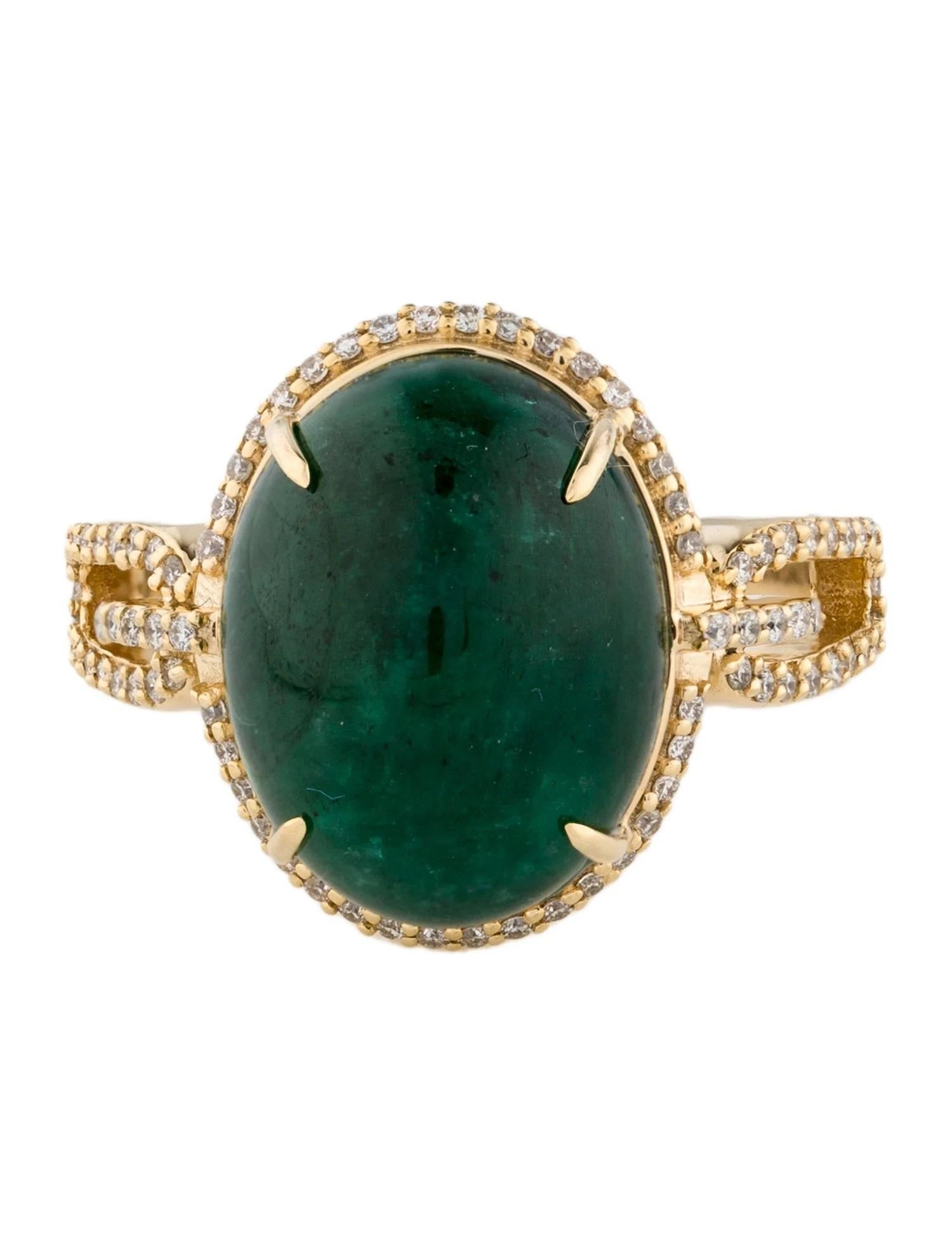 Artiste Titre de la bague cocktail en or jaune 14 carats, émeraude et diamants, taille 6,5, cabochon ovale en vente