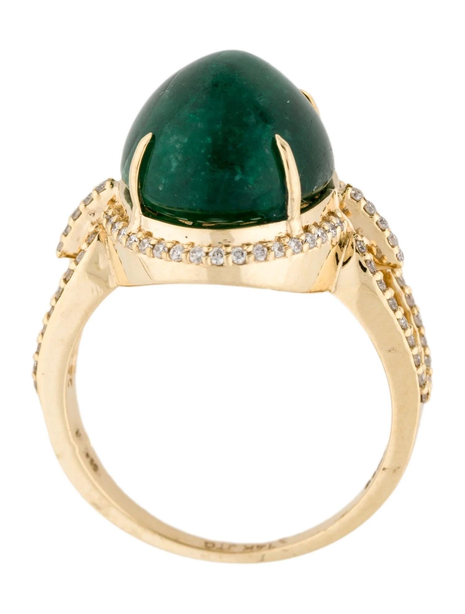 Titre de la bague cocktail en or jaune 14 carats, émeraude et diamants, taille 6,5, cabochon ovale Neuf - En vente à Holtsville, NY