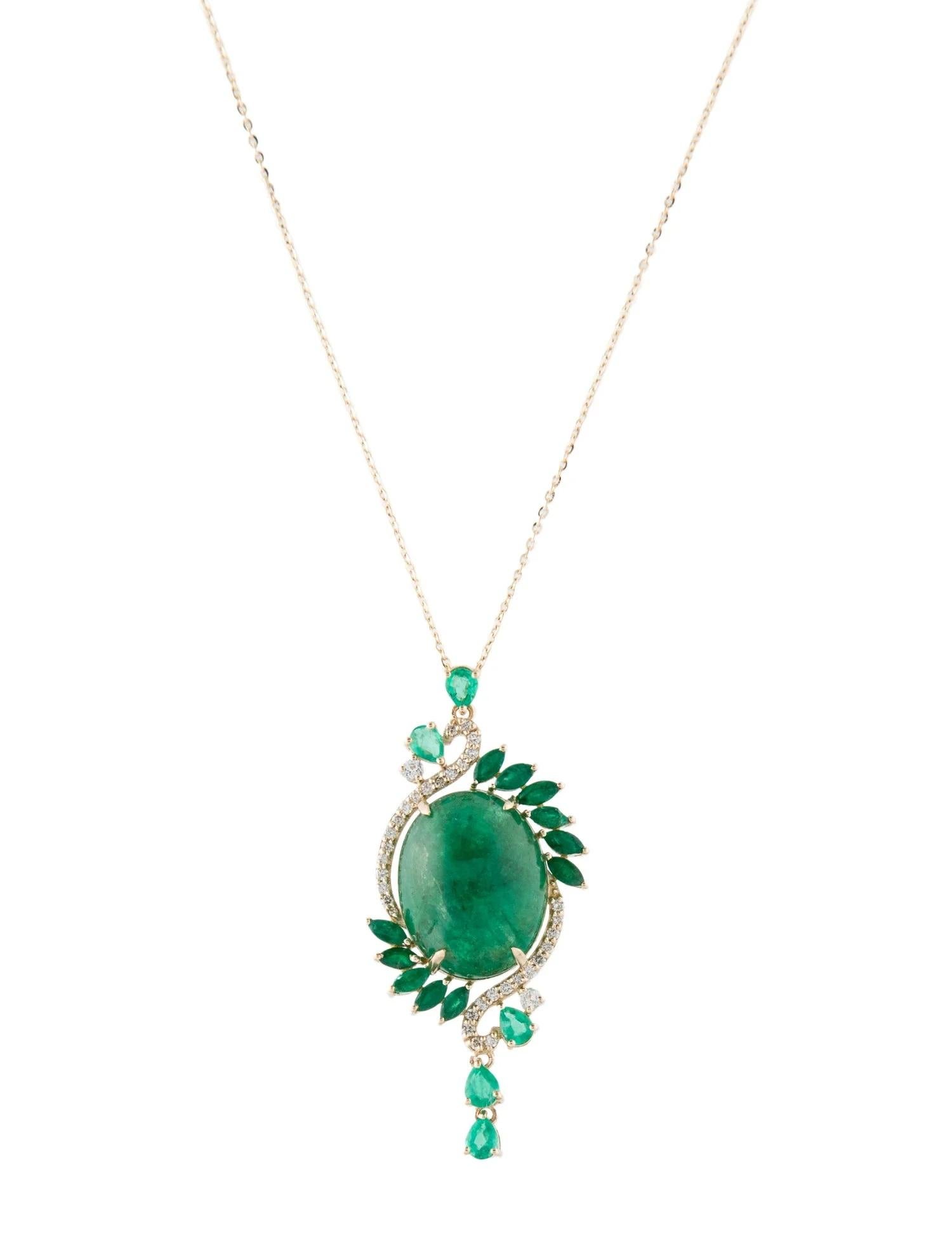 Emerald Cut Title: 14K Yellow Gold Emerald, Sapphire & Diamond Pendant Necklace Featuring For Sale