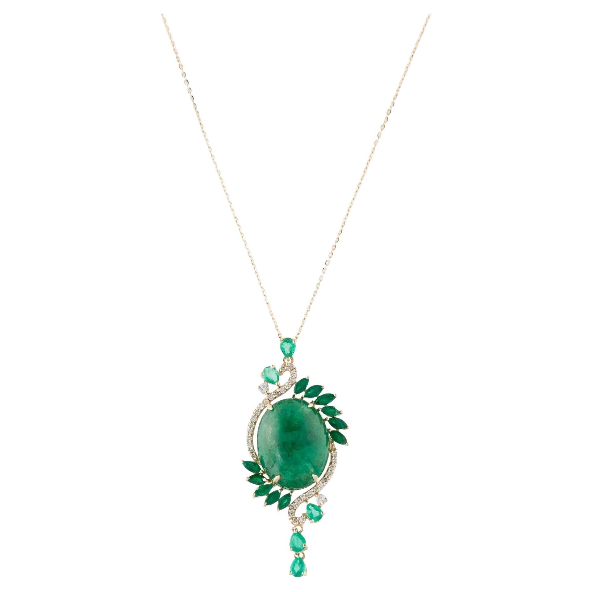 Title: 14K Yellow Gold Emerald, Sapphire & Diamond Pendant Necklace Featuring