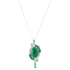 Title: 14K Yellow Gold Emerald, Sapphire & Diamond Pendant Necklace Featuring