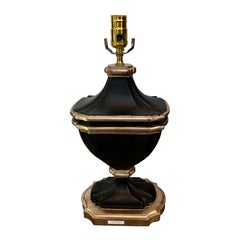 1990s Italian Carved Wood Table Lamp – Black & Silver Wash Finish