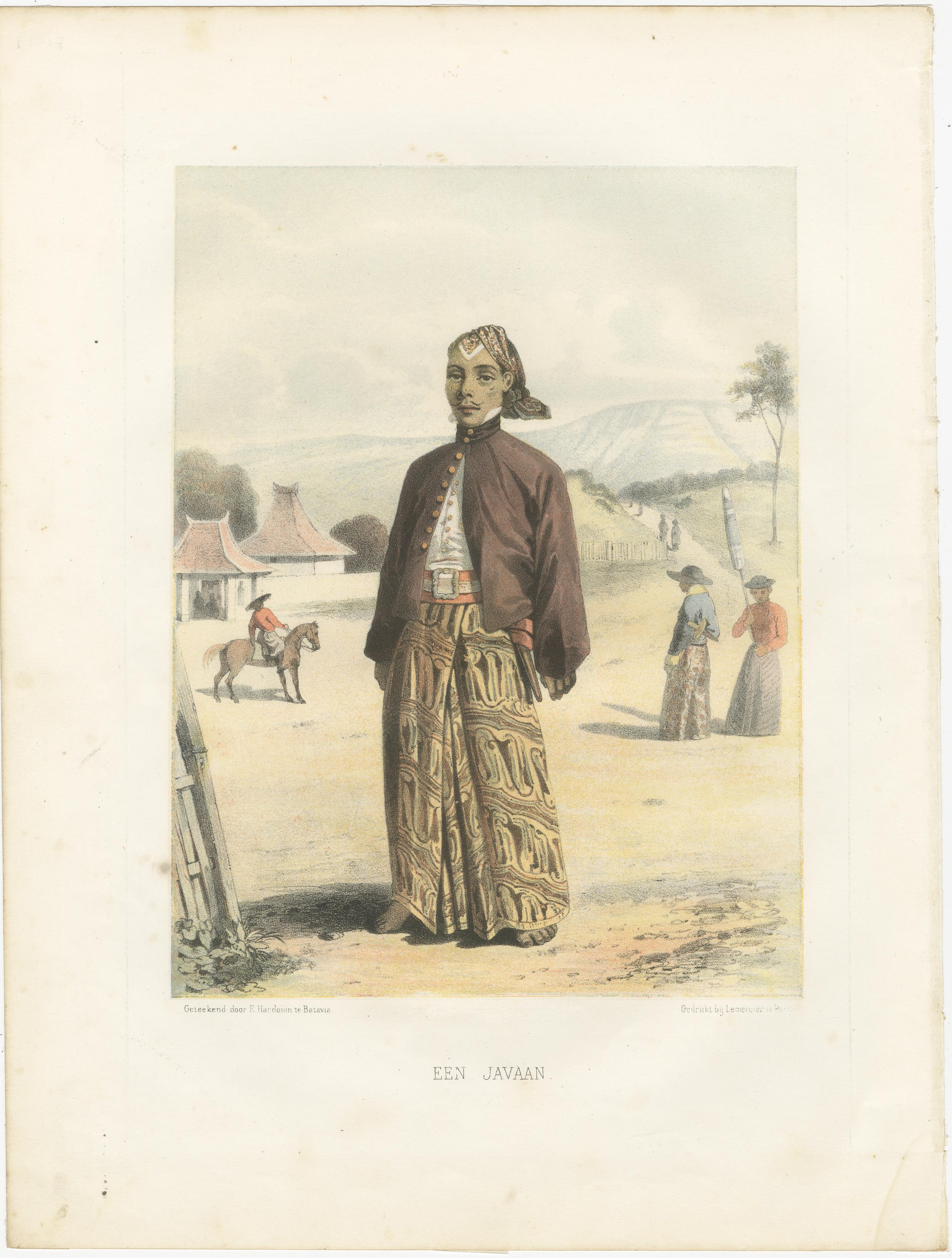 XIX secolo Titolo: Litografie antiche in costume giavanese - Set di cinque di F. Hardouin, 1840 ca. in vendita