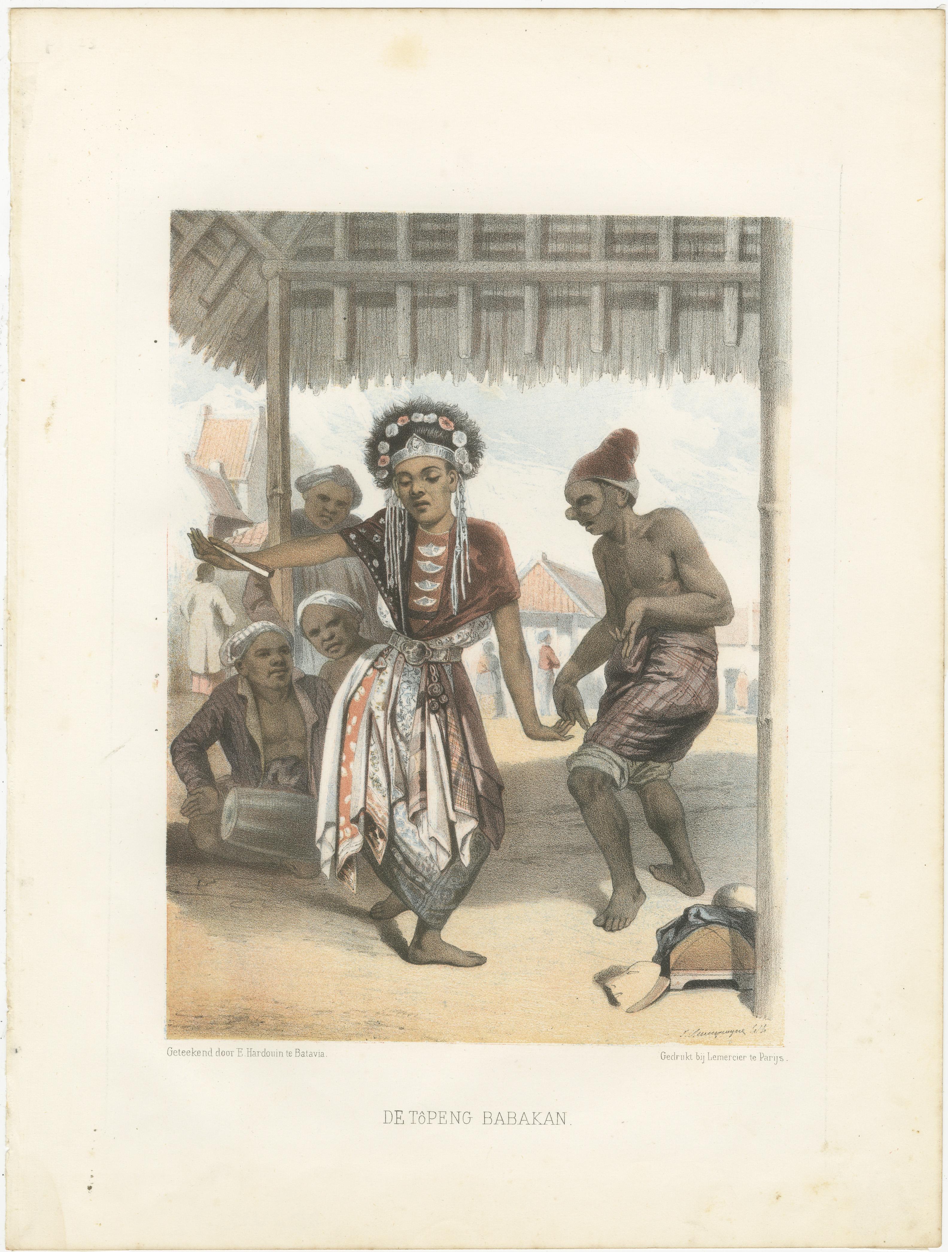 Titolo: Litografie antiche in costume giavanese - Set di cinque di F. Hardouin, 1840 ca. in vendita 1
