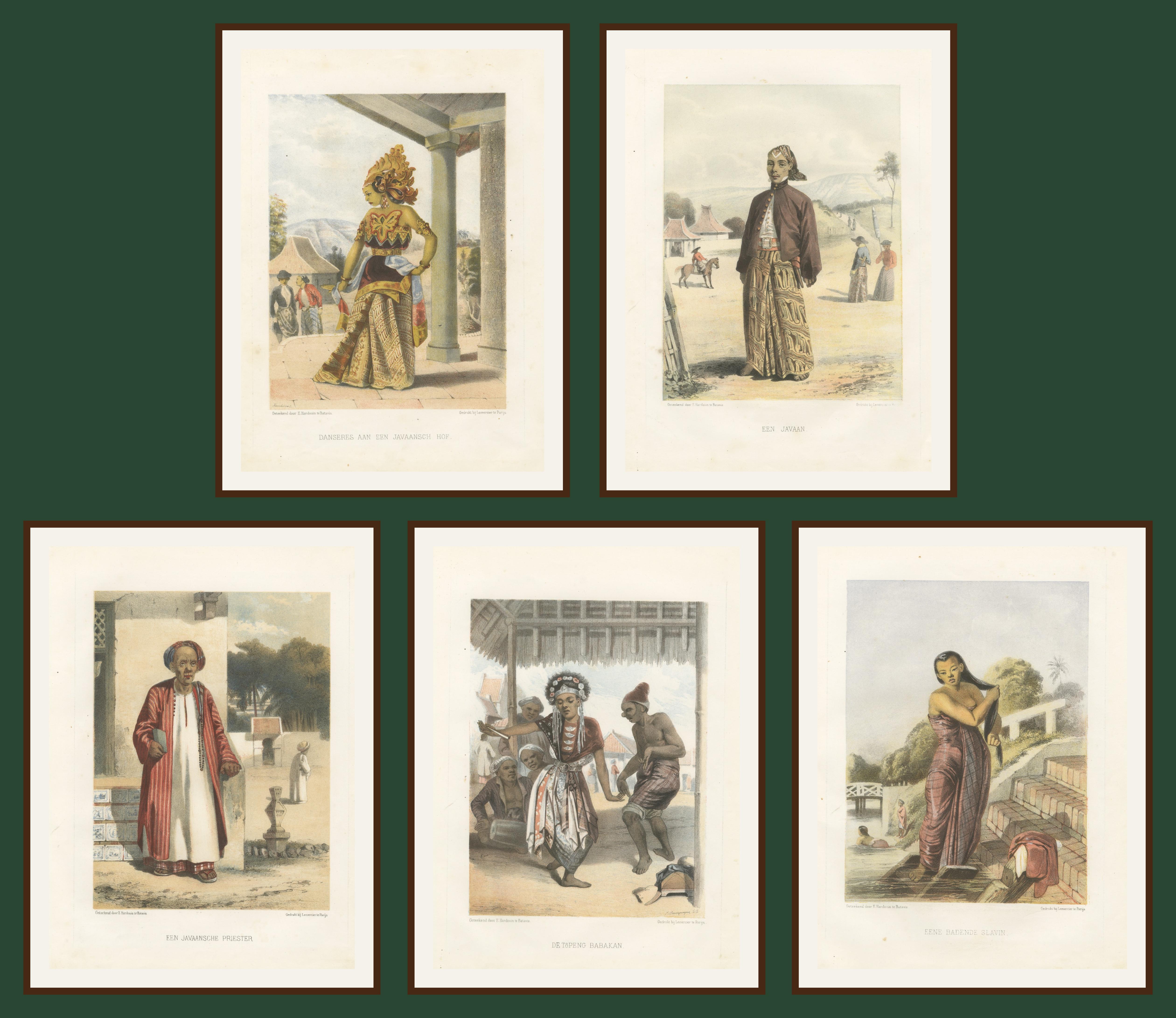 Titolo: Litografie antiche in costume giavanese - Set di cinque di F. Hardouin, 1840 ca. in vendita 3