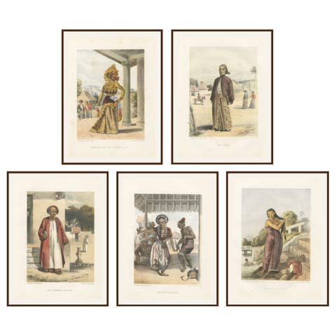 Title: Antique Javanese Costume Lithographs – Set of Five by F. Hardouin, c.1840