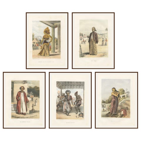 Title: Antique Javanese Costume Lithographs, Set of Five by F. Hardouin, c.1840
