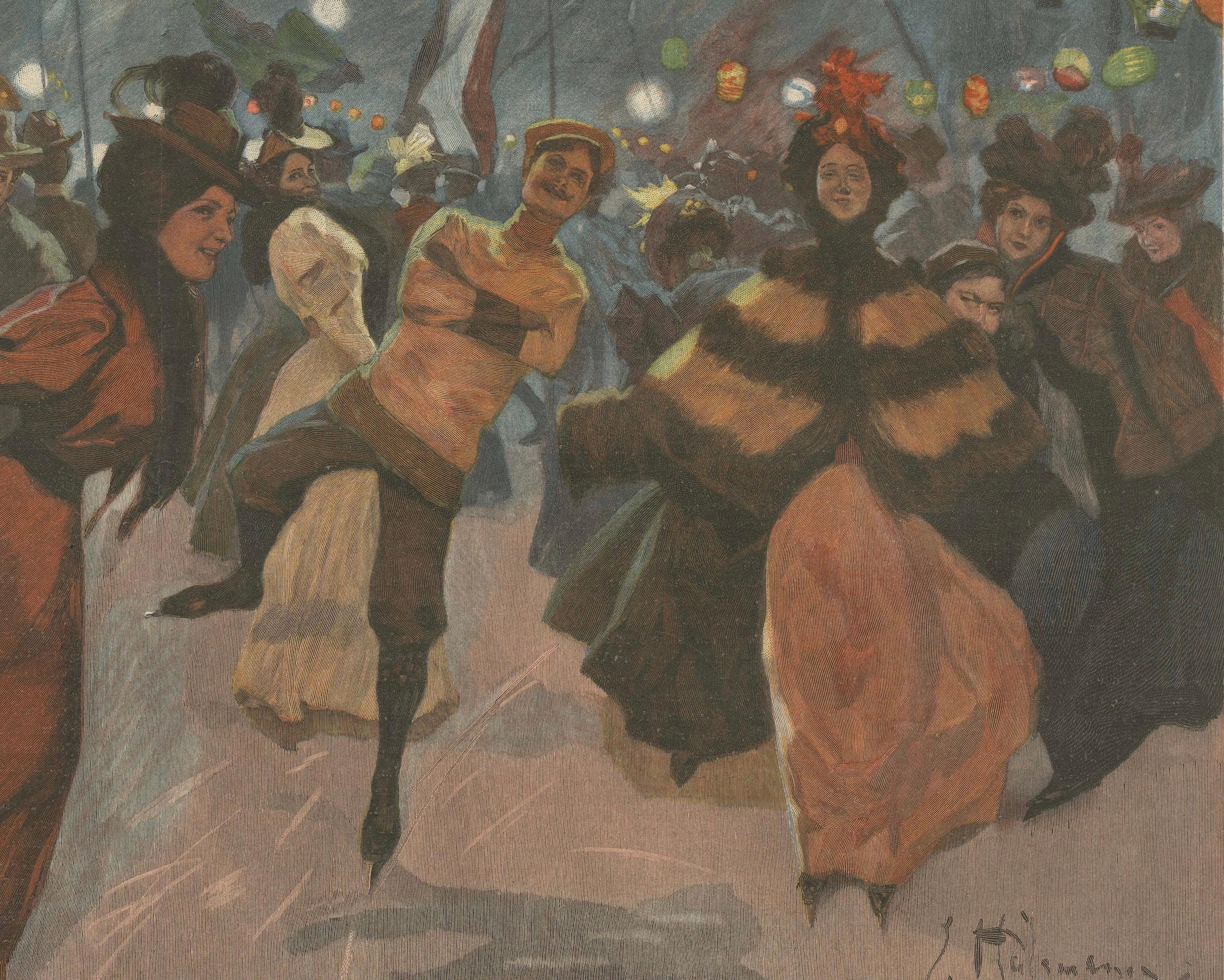Titolo: Festa d'inverno, pubblicato da Richard Bong, Berlino, circa 1890 In condizioni buone in vendita a Langweer, NL