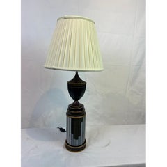 Title: Italian Hand-Painted Tole Table Lamp Ebony and Gilt with Mirrored Panel