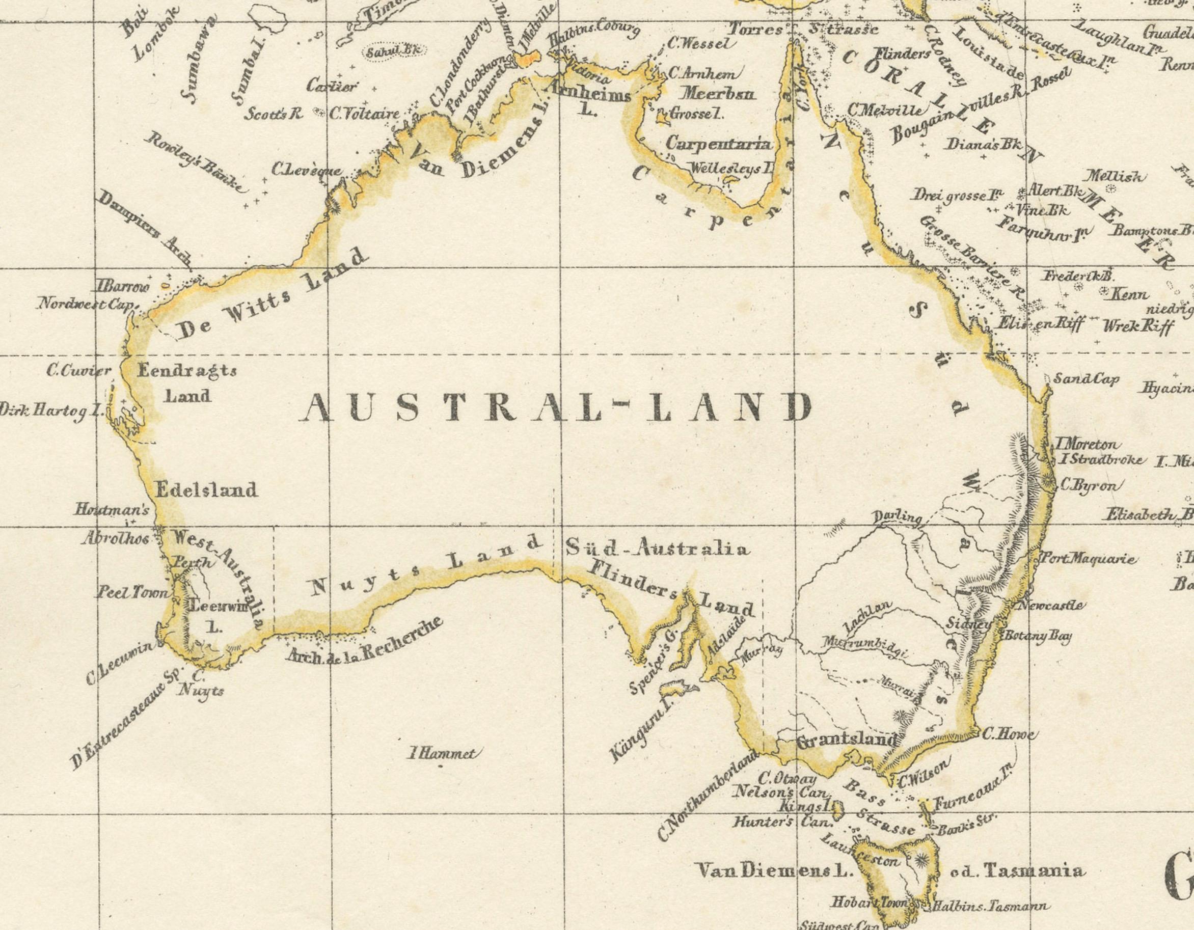 Carte de l'Australasie du milieu du 19e siècle par Carl Flemming - 1855 Bon état - En vente à Langweer, NL
