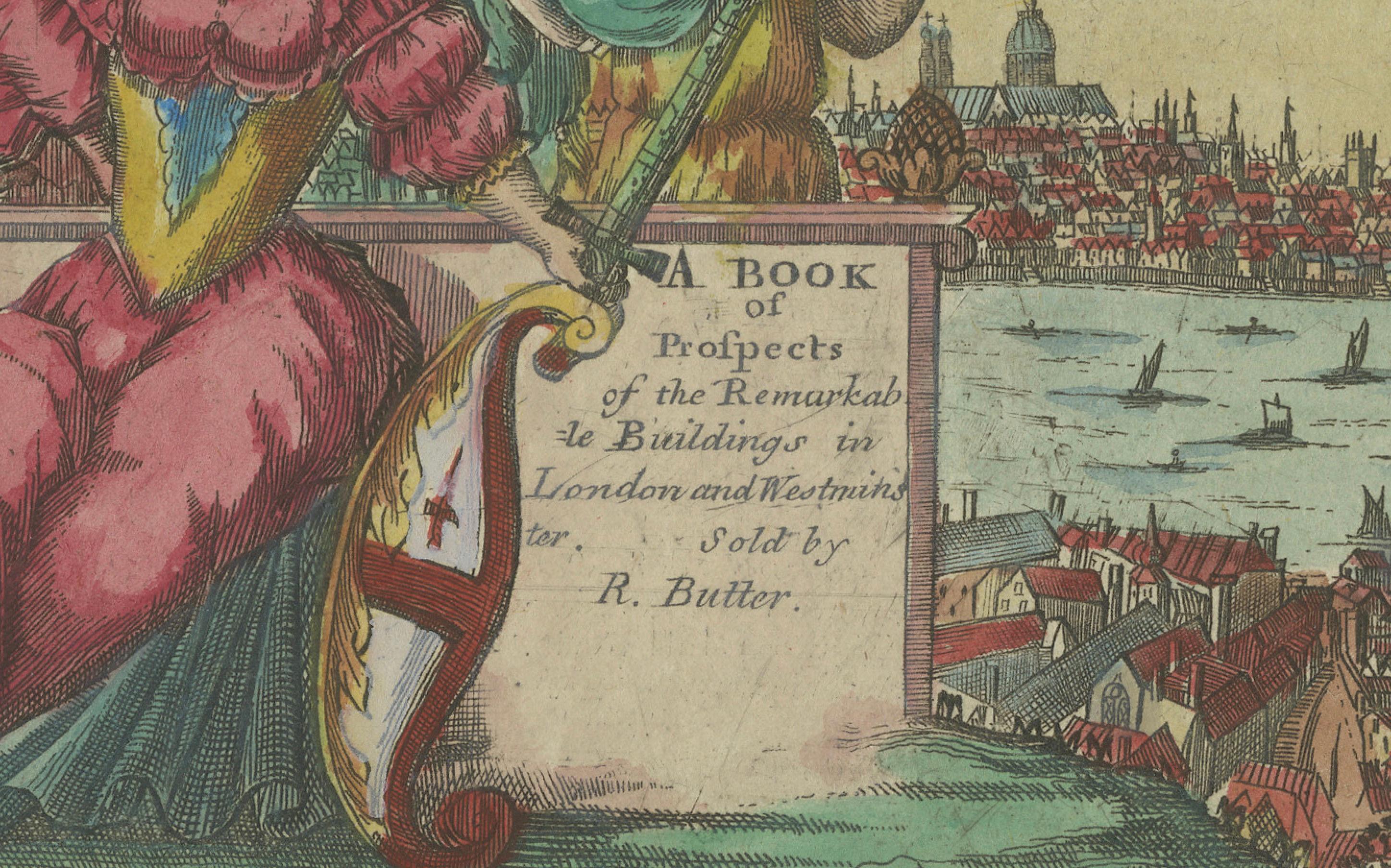 Carta Pagina del titolo di un libro di prospettive di Londra, pubblicato da R. Butter (1785-1799) in vendita