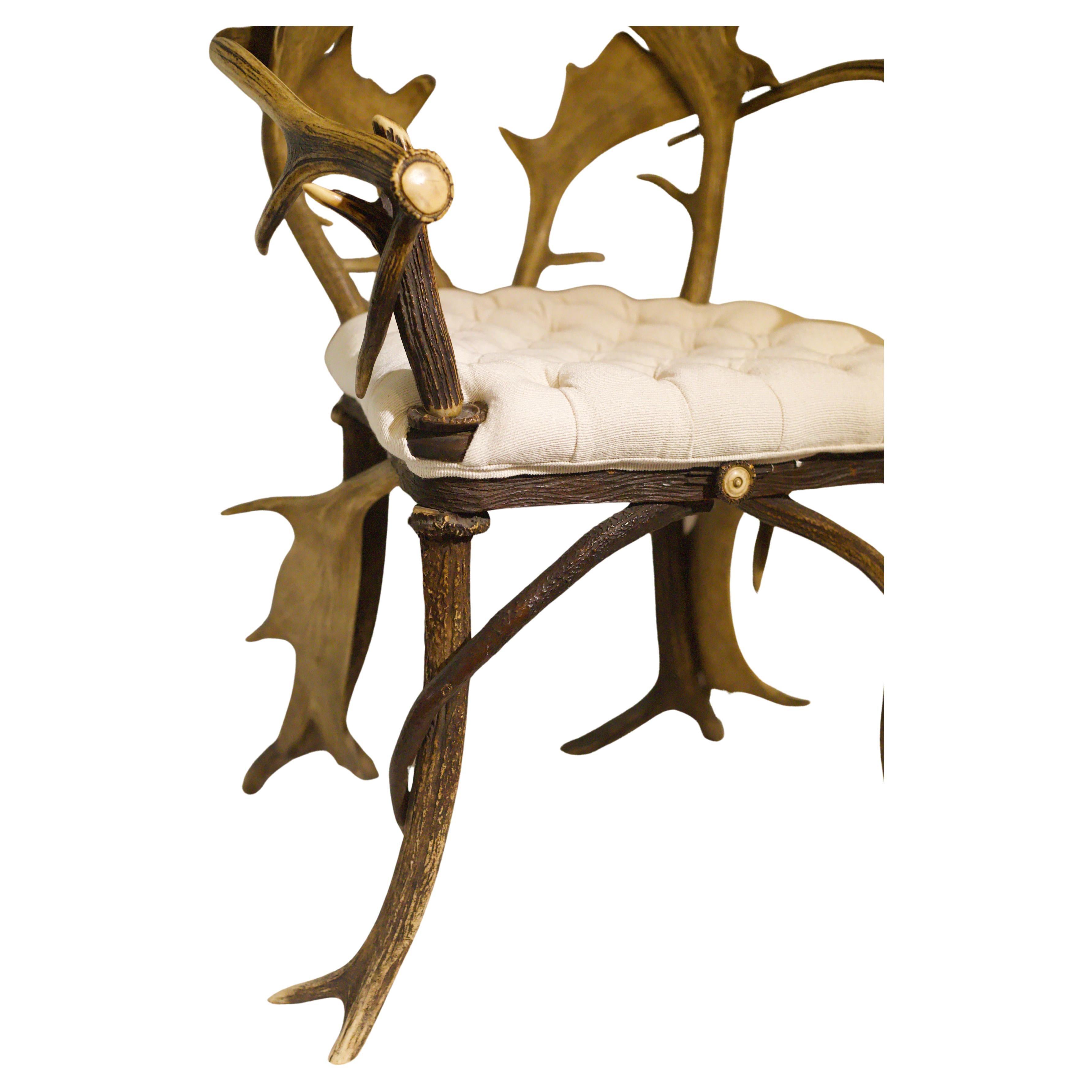 Titolo: Coppia di poltrone in corno con tappezzeria bianca, CIRCA 1920 in vendita 8