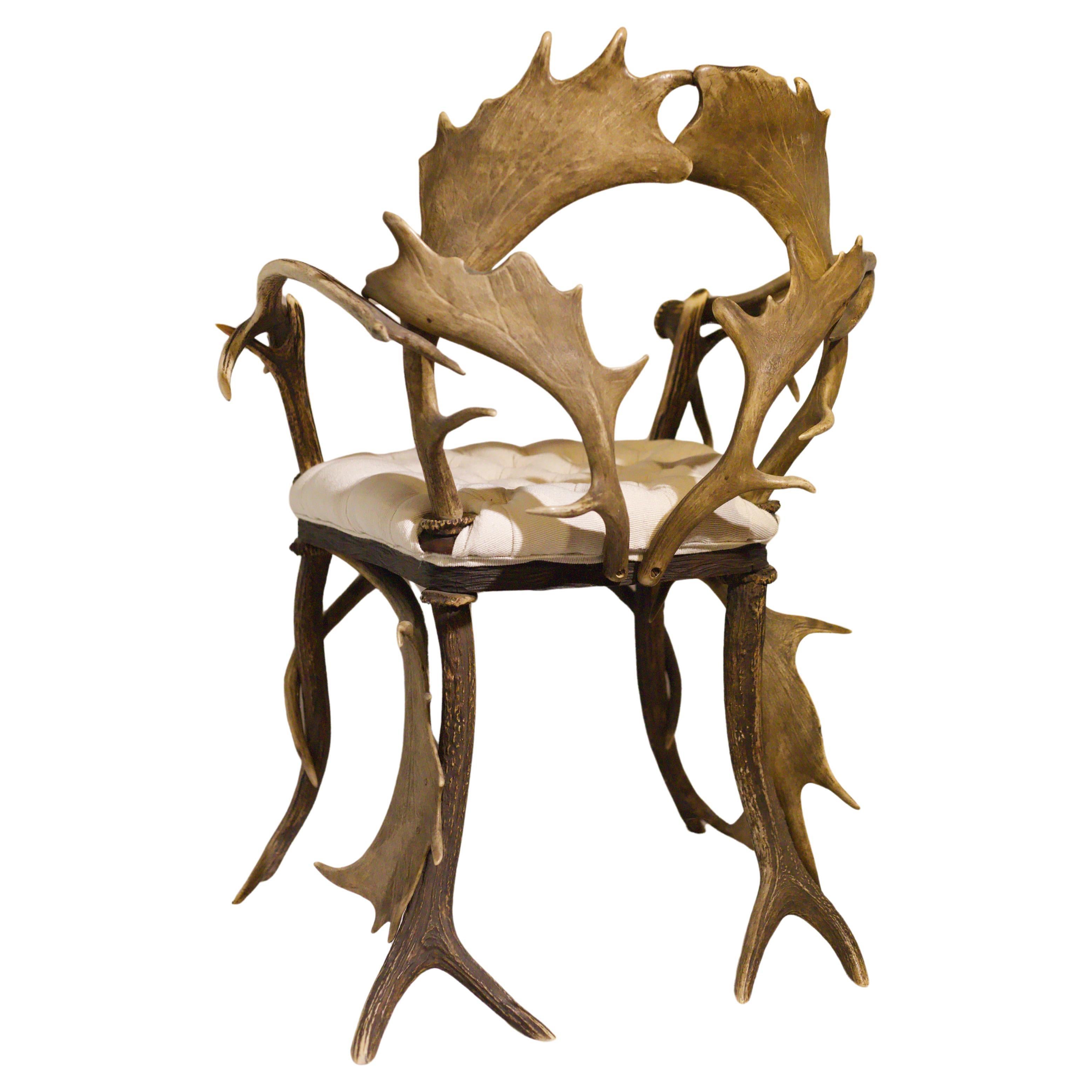 Palco Titolo: Coppia di poltrone in corno con tappezzeria bianca, CIRCA 1920 in vendita