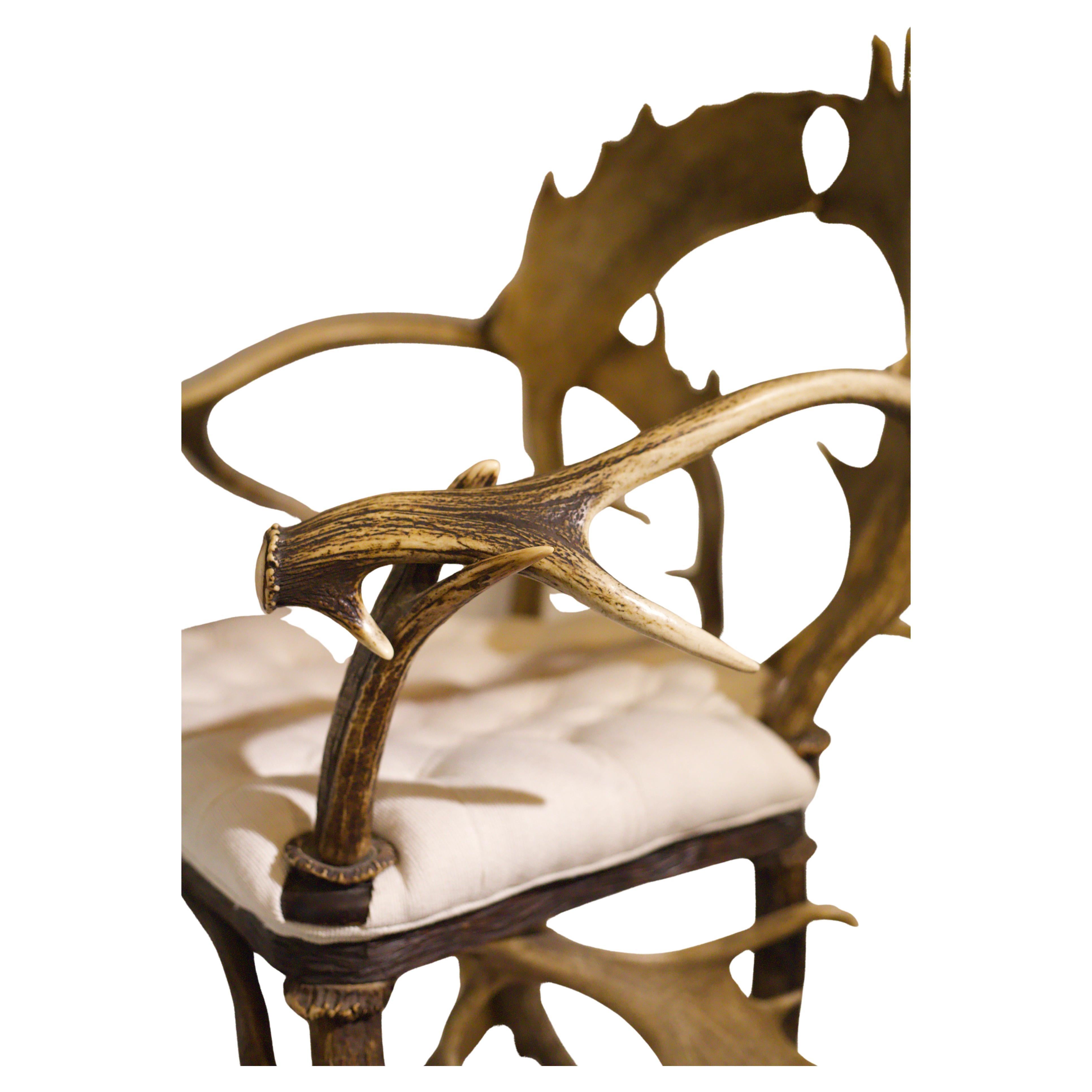 Titolo: Coppia di poltrone in corno con tappezzeria bianca, CIRCA 1920 in vendita 2