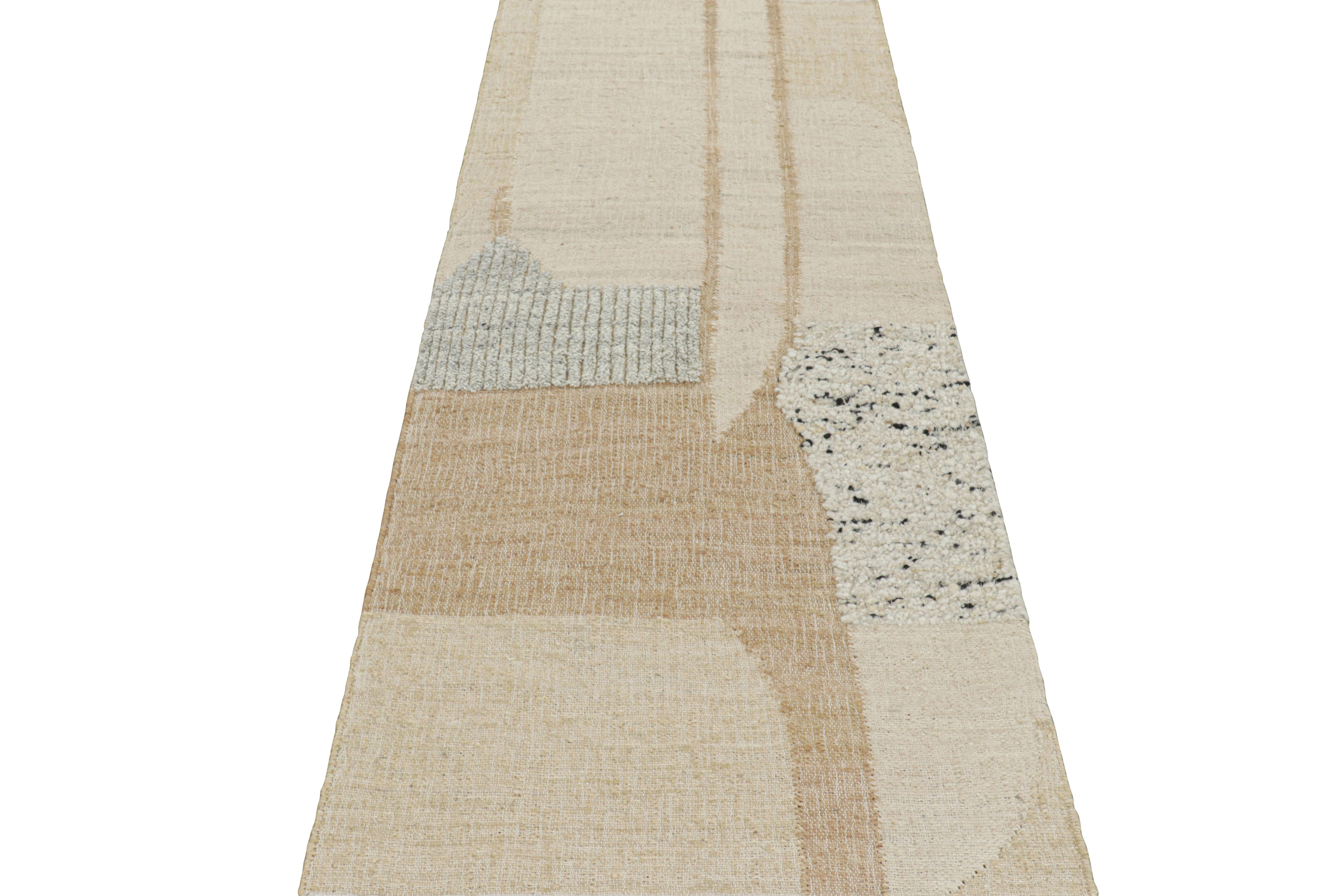 Indian Title: Rug & Kilim’s Flatweave Runner Rug with Cream and Beige Geometric Patter For Sale