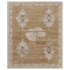 Title: Rug & Kilim's Modern Rug in Classic Gold and Beige Medallion Pattern