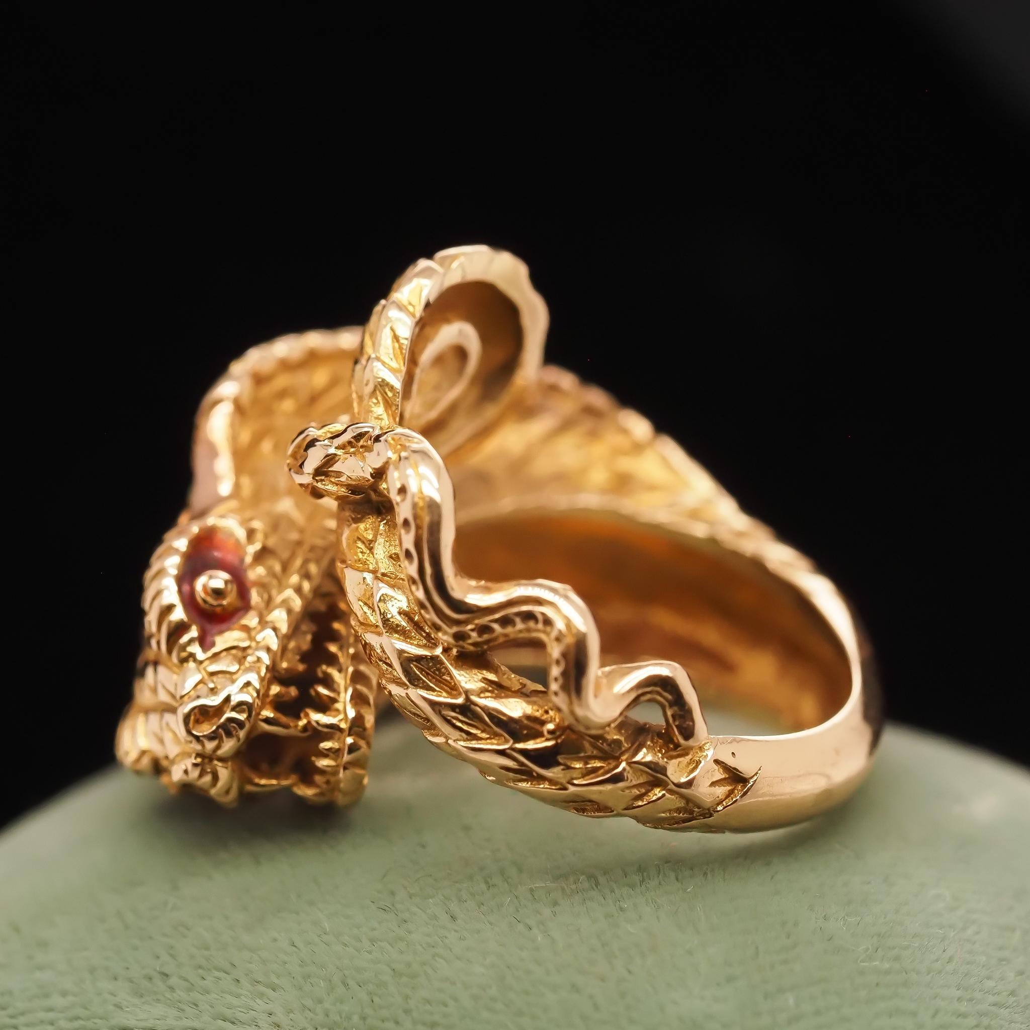 TITLE: Vintage Cobra Snake 18K Yellow Gold Enamel Ring For Sale 6