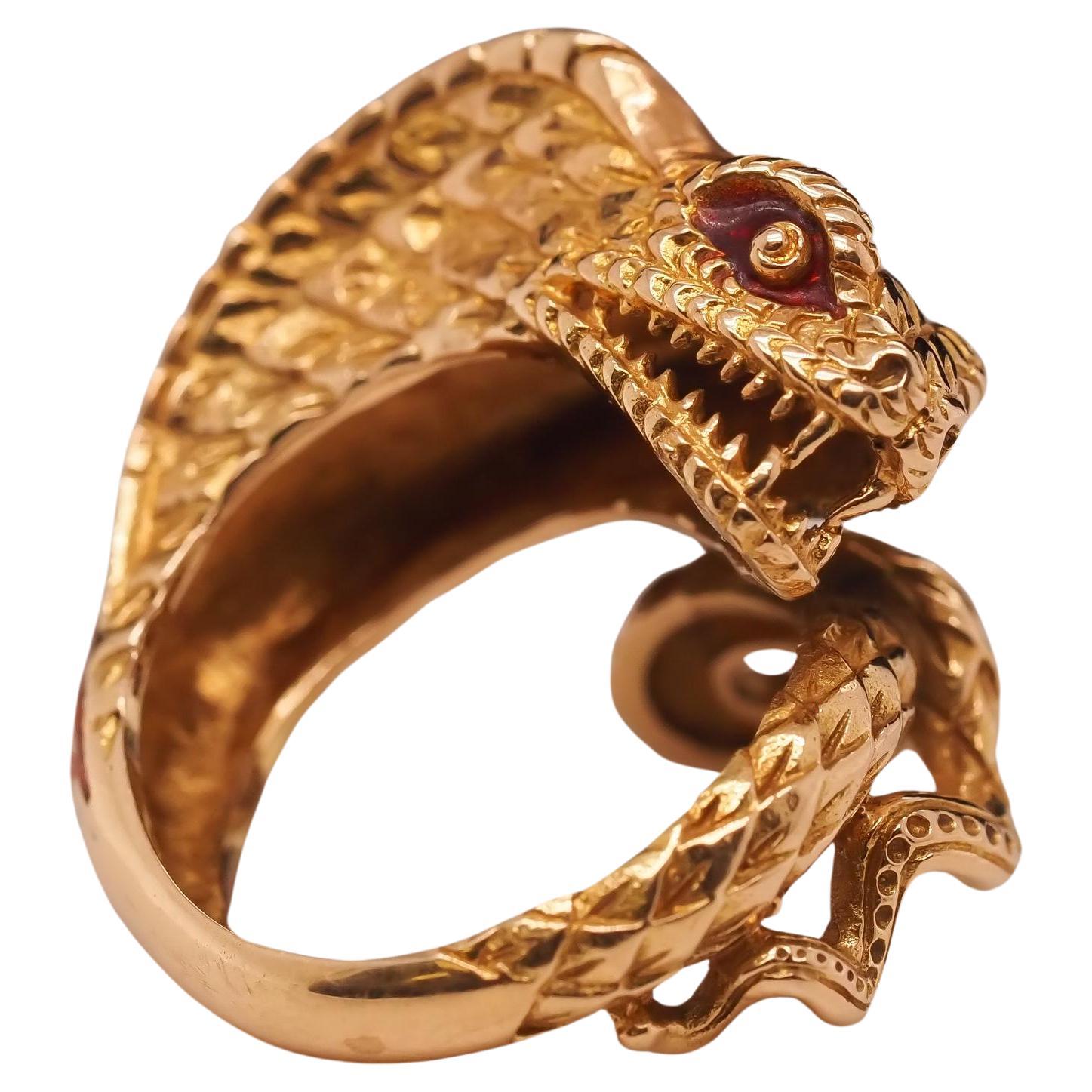 TITLE: Vintage Cobra-Schlangenring aus 18 Karat Gelbgold mit Emaille im Angebot