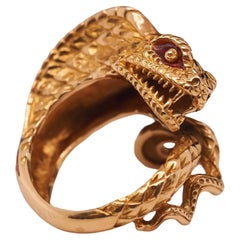 TITLE: Vintage Cobra Snake 18K Yellow Gold Enamel Ring