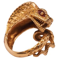 TITLE : Bague vintage en or jaune 18K émaillée d'un serpent cobra