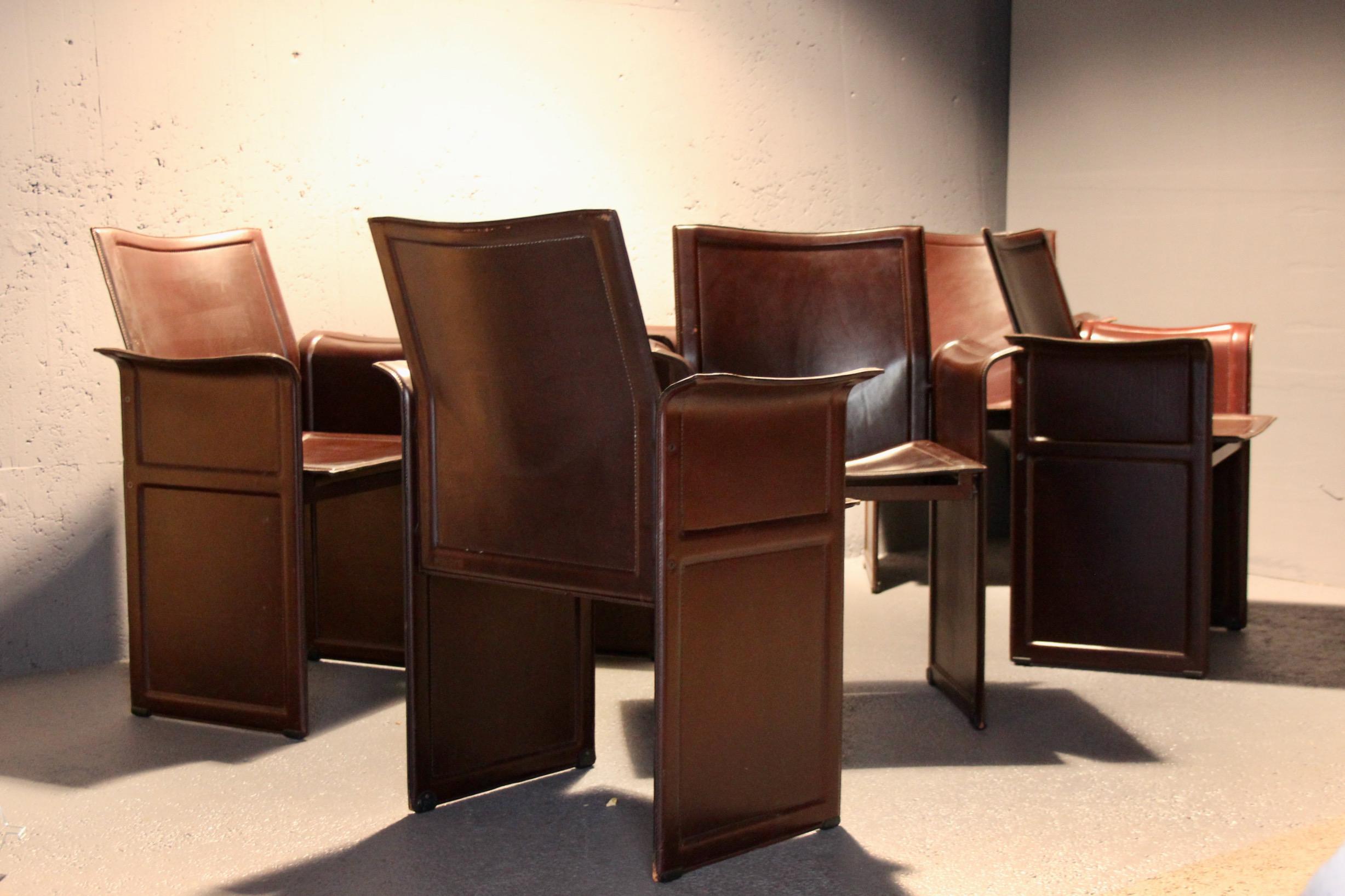 Leather Tito Agnioli for Matteo Grassi Korium set of 12 Armchairs For Sale