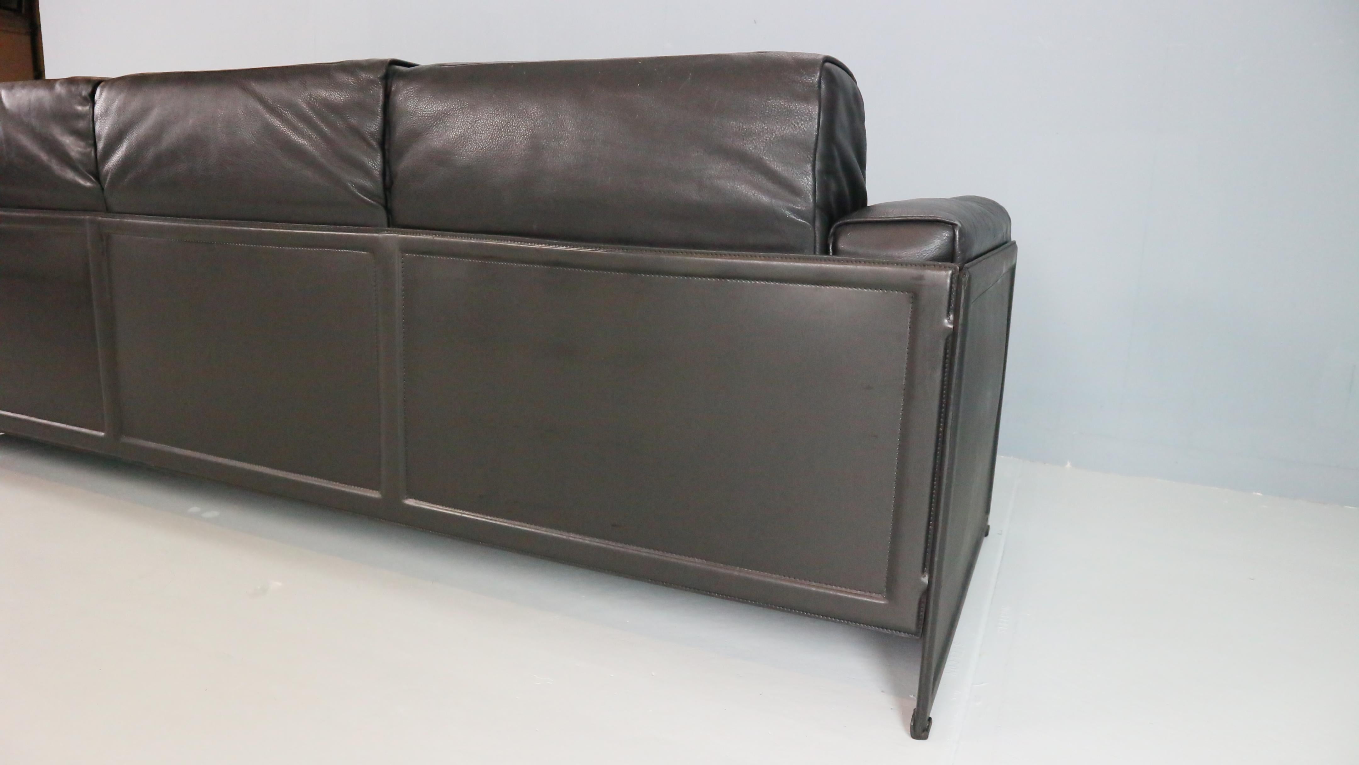 Tito Agnoli 3-Sitzer Korium Sofa für Matteo Grassi - Schwarzes Leder im Angebot 9