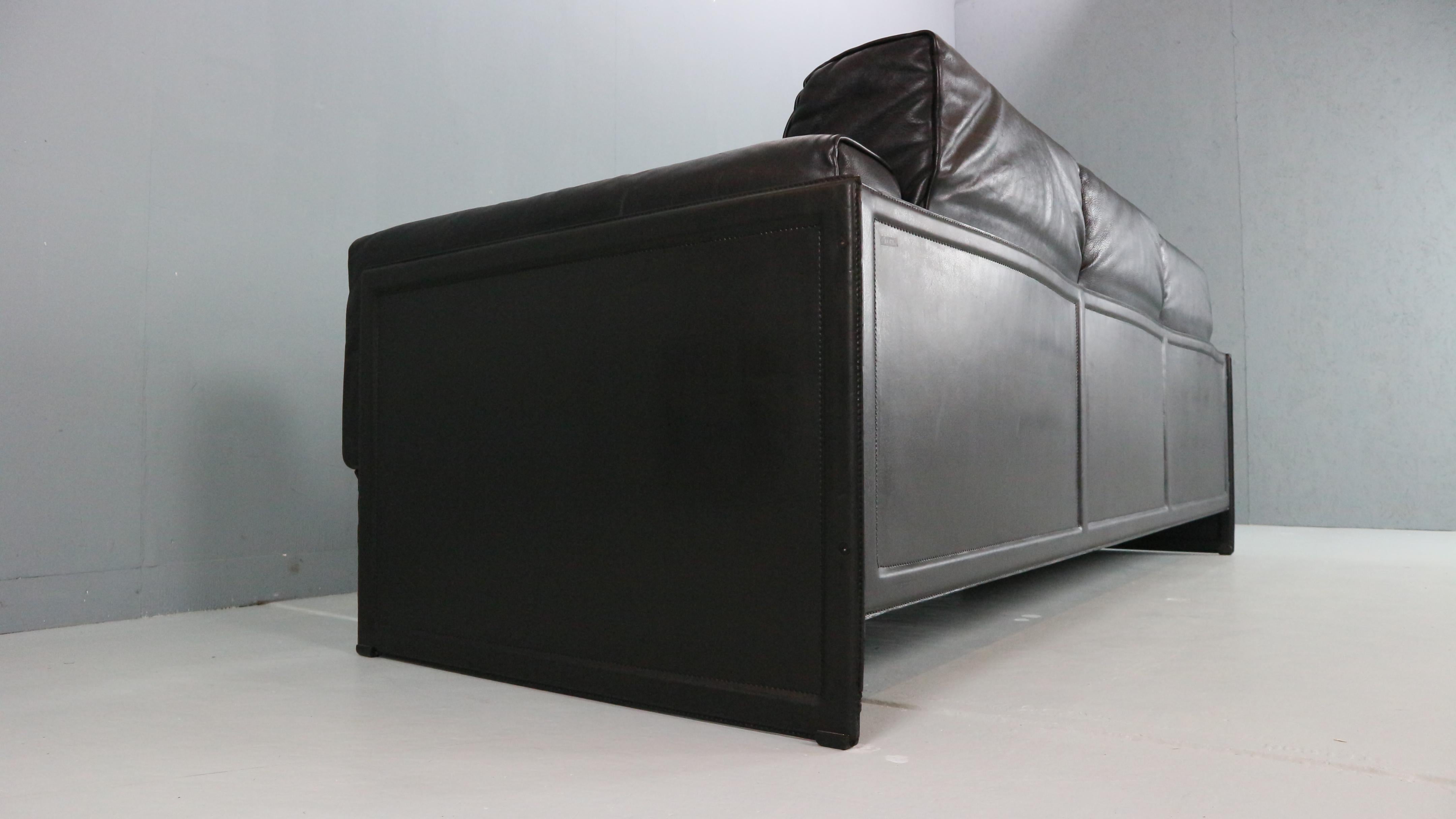 Tito Agnoli 3-Sitzer Korium Sofa für Matteo Grassi - Schwarzes Leder im Angebot 10