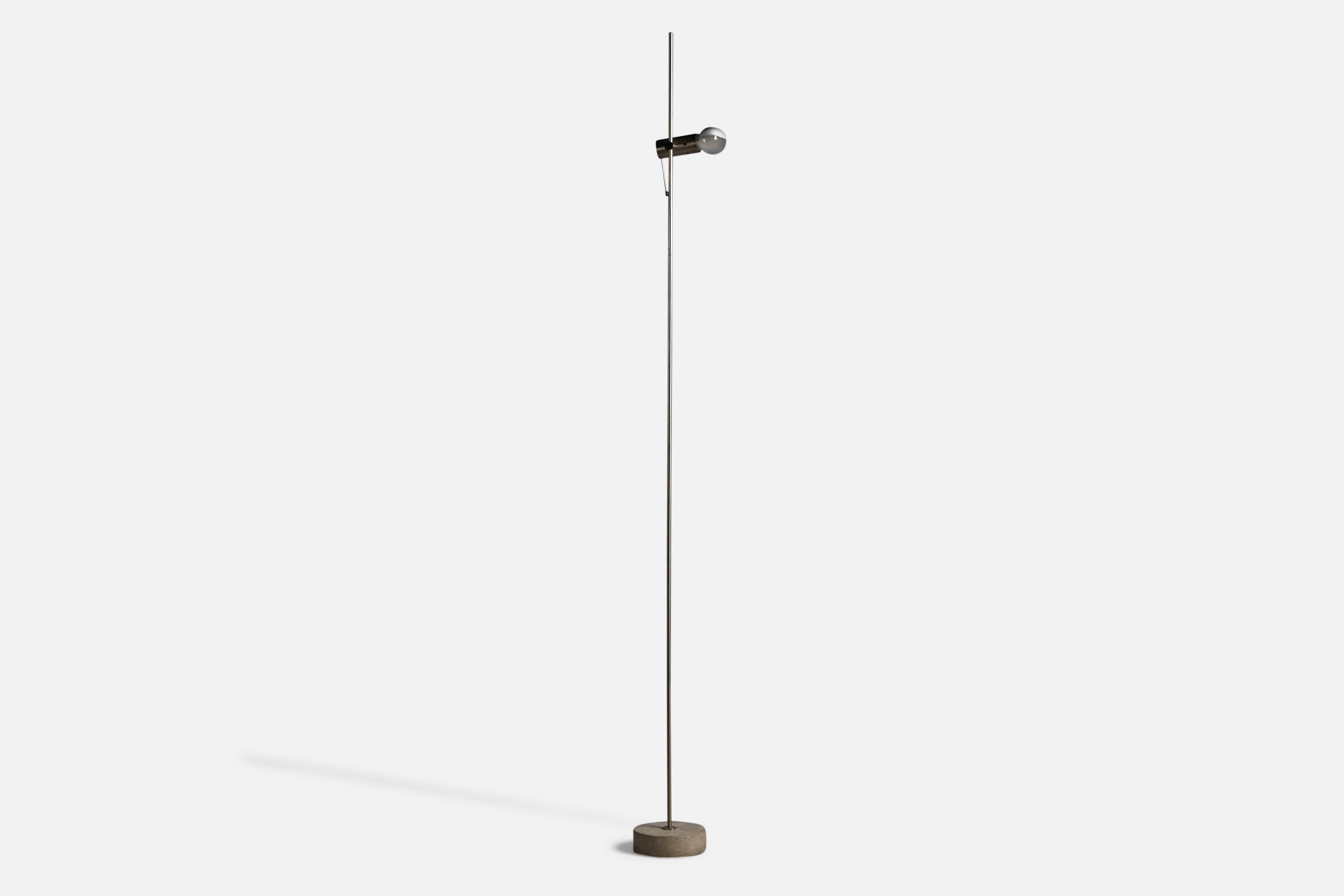 Mid-Century Modern Tito Agnoli, Adjustable Floor Lamp, Steel, Metal, Stone, Italy, 1953 For Sale