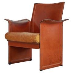 Tito Agnoli Armchair in Patinated Red & Cognac Leather for Matteo Grassi