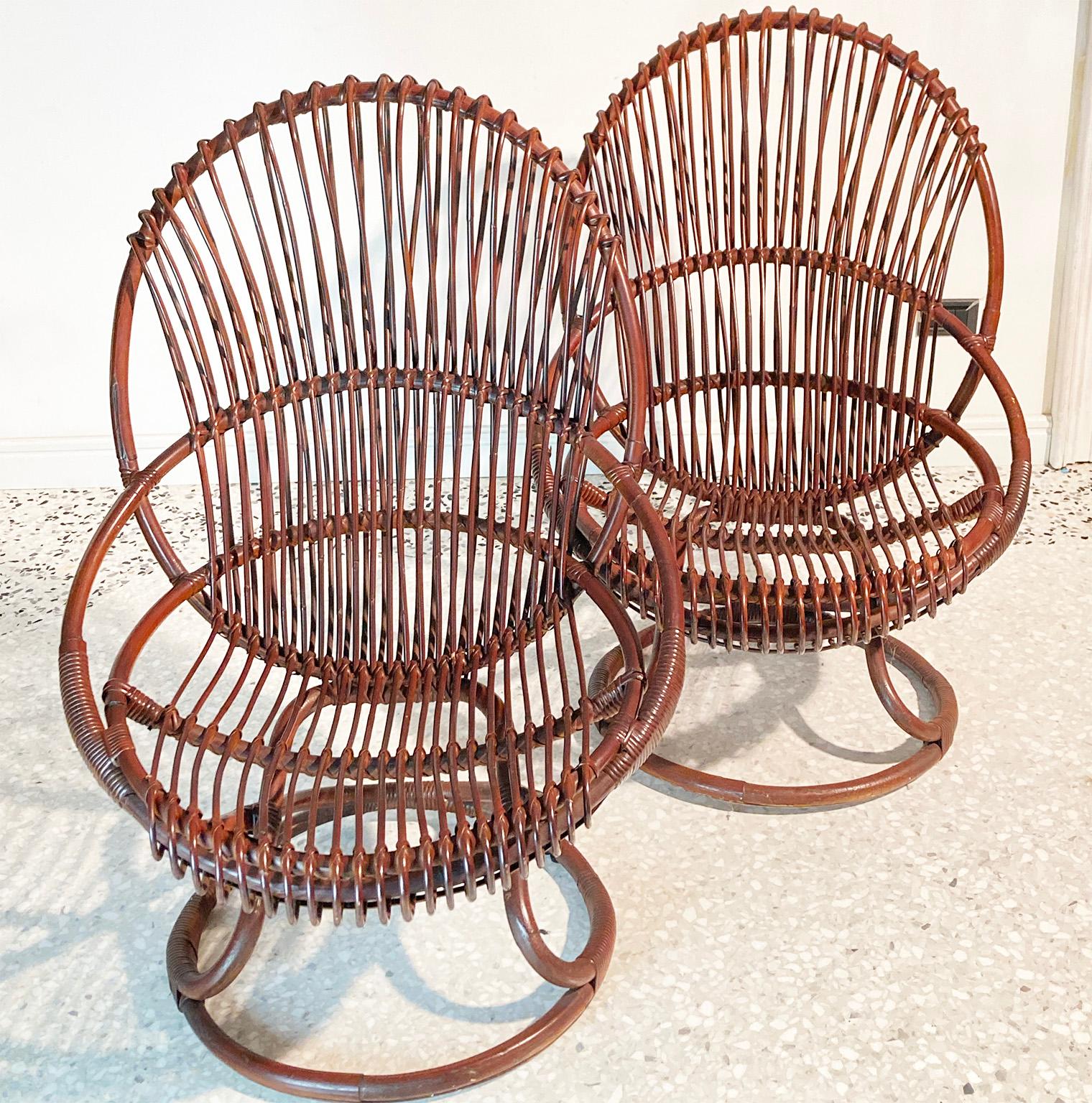 Tito Agnoli Armchairs Model “Tre Cerchi” in Rattan Wood for Bonacina, Italy 1959 For Sale 4