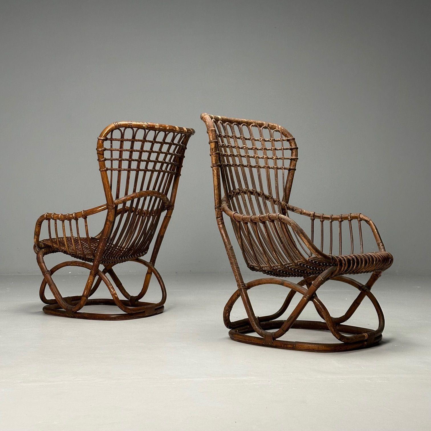 Mid-Century moderno Tito Agnoli Attr, Sedie moderne di metà secolo, Sedie occasionali, Rattan, Bamboo