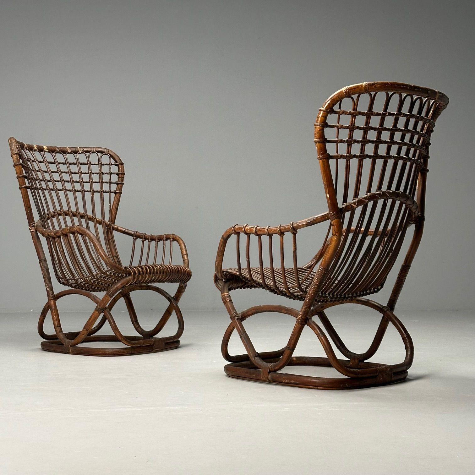 Italiano Tito Agnoli Attr, Sedie moderne di metà secolo, Sedie occasionali, Rattan, Bamboo