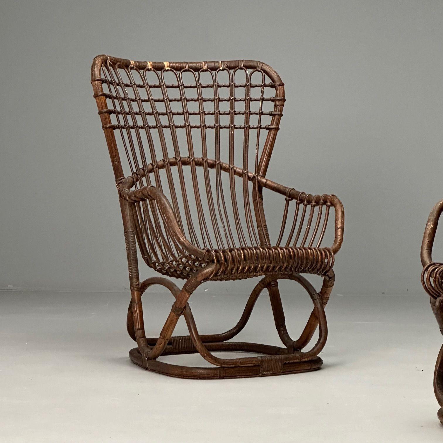 Tito Agnoli Attr, Sedie moderne di metà secolo, Sedie occasionali, Rattan, Bamboo In condizioni buone a Manhasset, NY