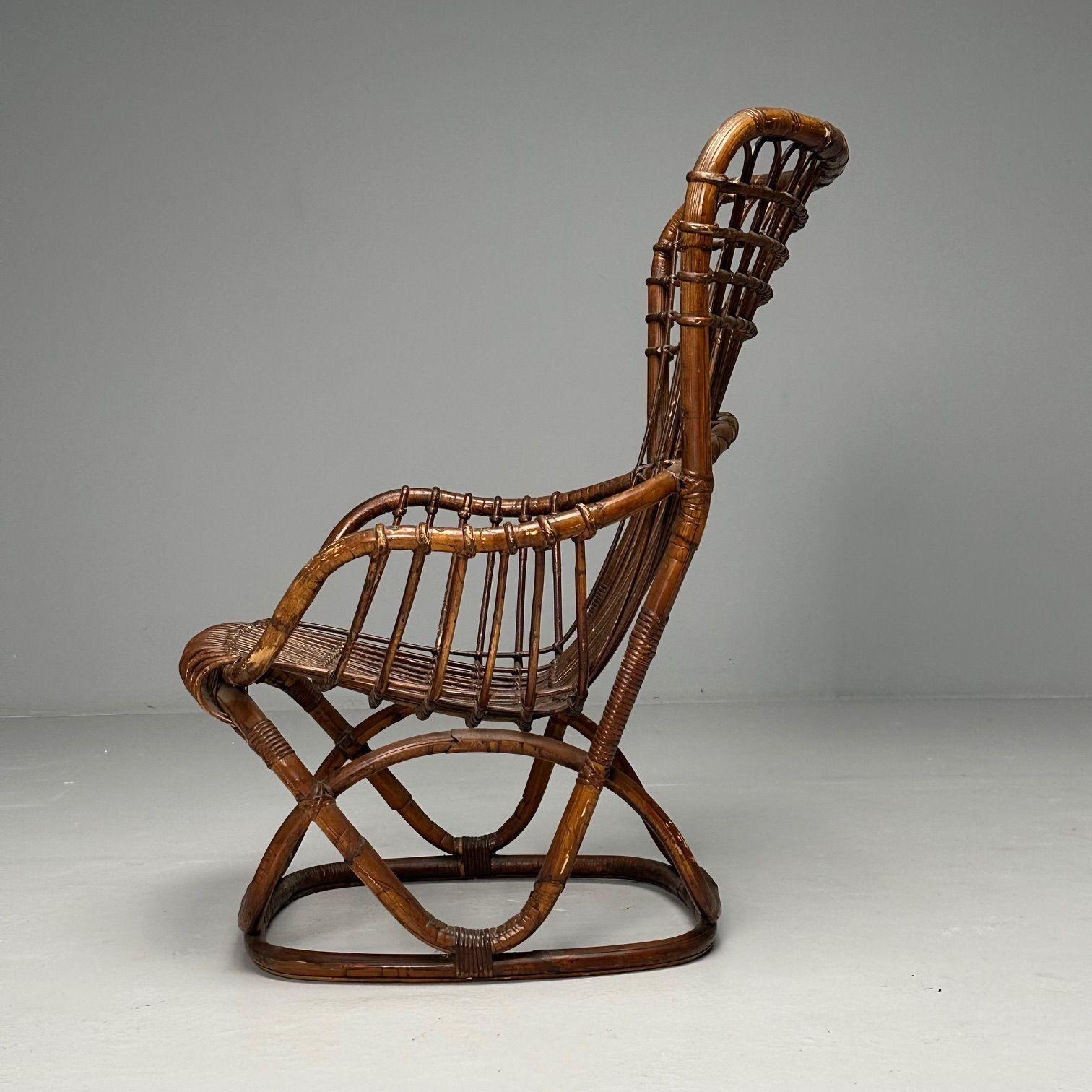 Bambù Tito Agnoli Attr, Sedie moderne di metà secolo, Sedie occasionali, Rattan, Bamboo