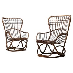 Tito Agnoli Attr, Italian Mid-Century Modern, Occasional Chairs, Rattan, Bamboo