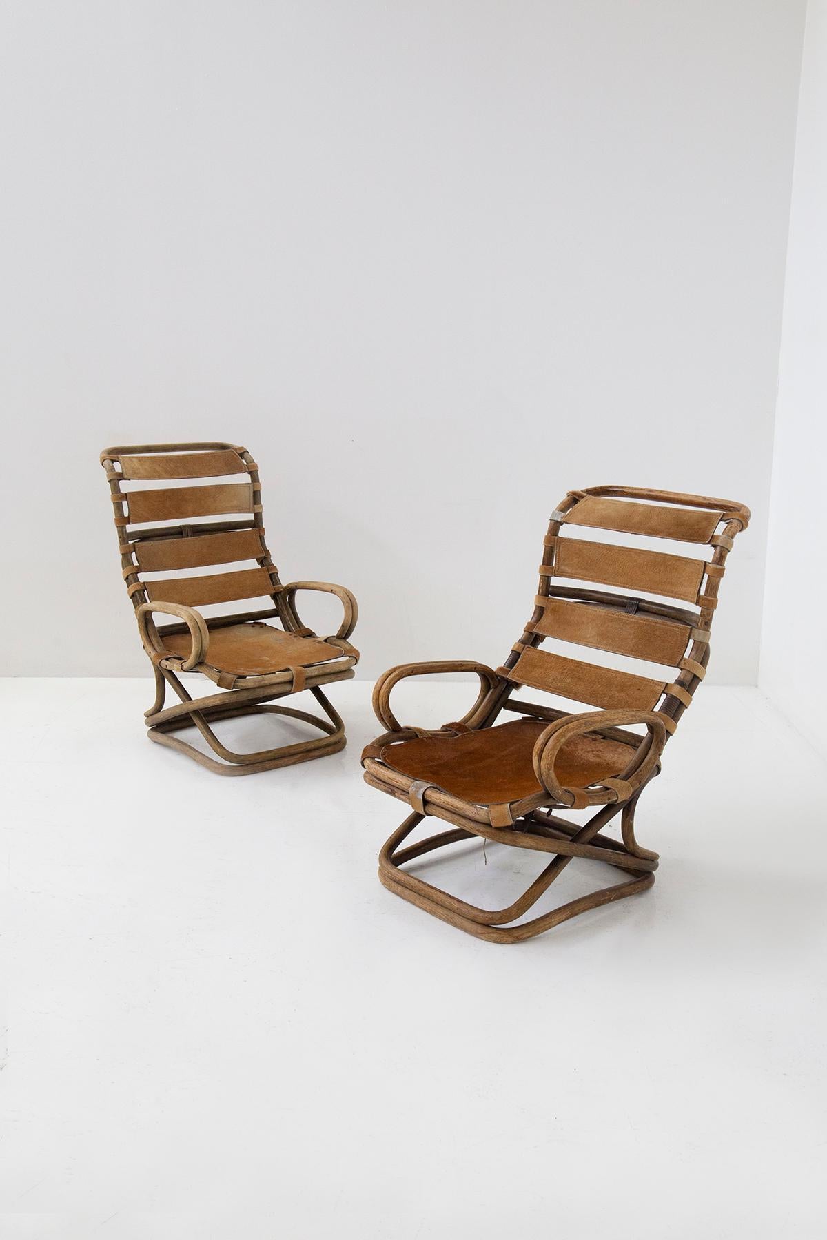 ransport yourself to the charm of 1950s Italy with a pair of exquisite bamboo armchairs attributed to the legendary Tito Agnoli. These chairs are not mere pieces of furniture; they are time capsules that hold the essence of an era characterized by