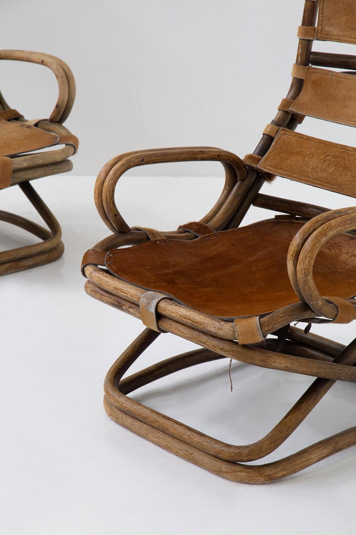Mid-Century Modern Tito Agnoli Attr. Vintage Italian bamboo armchairs in pony For Sale