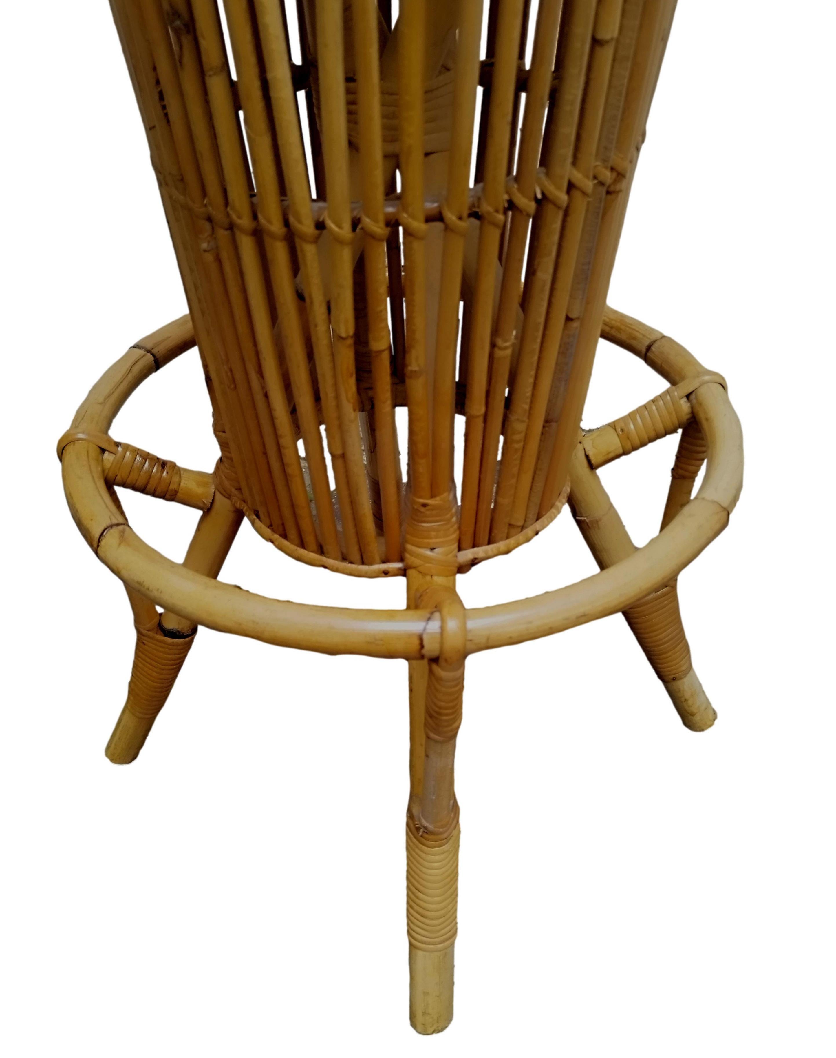 Tito Agnoli Attrib. Pair of Bamboo and Rattan Bar Stools, Italy 1960s For Sale 1