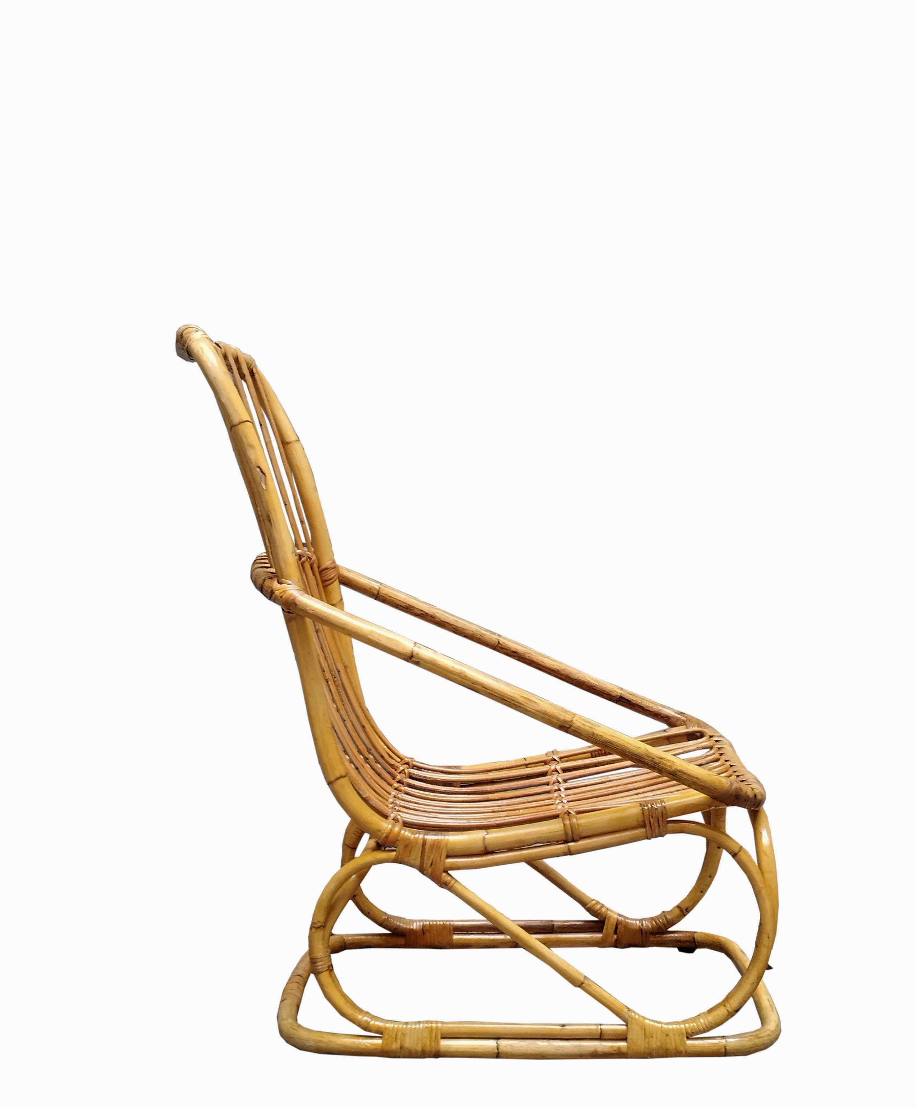 Mid-Century Modern Tito Agnoli Attributed Rattan Armchair, Italy, 1960s For Sale