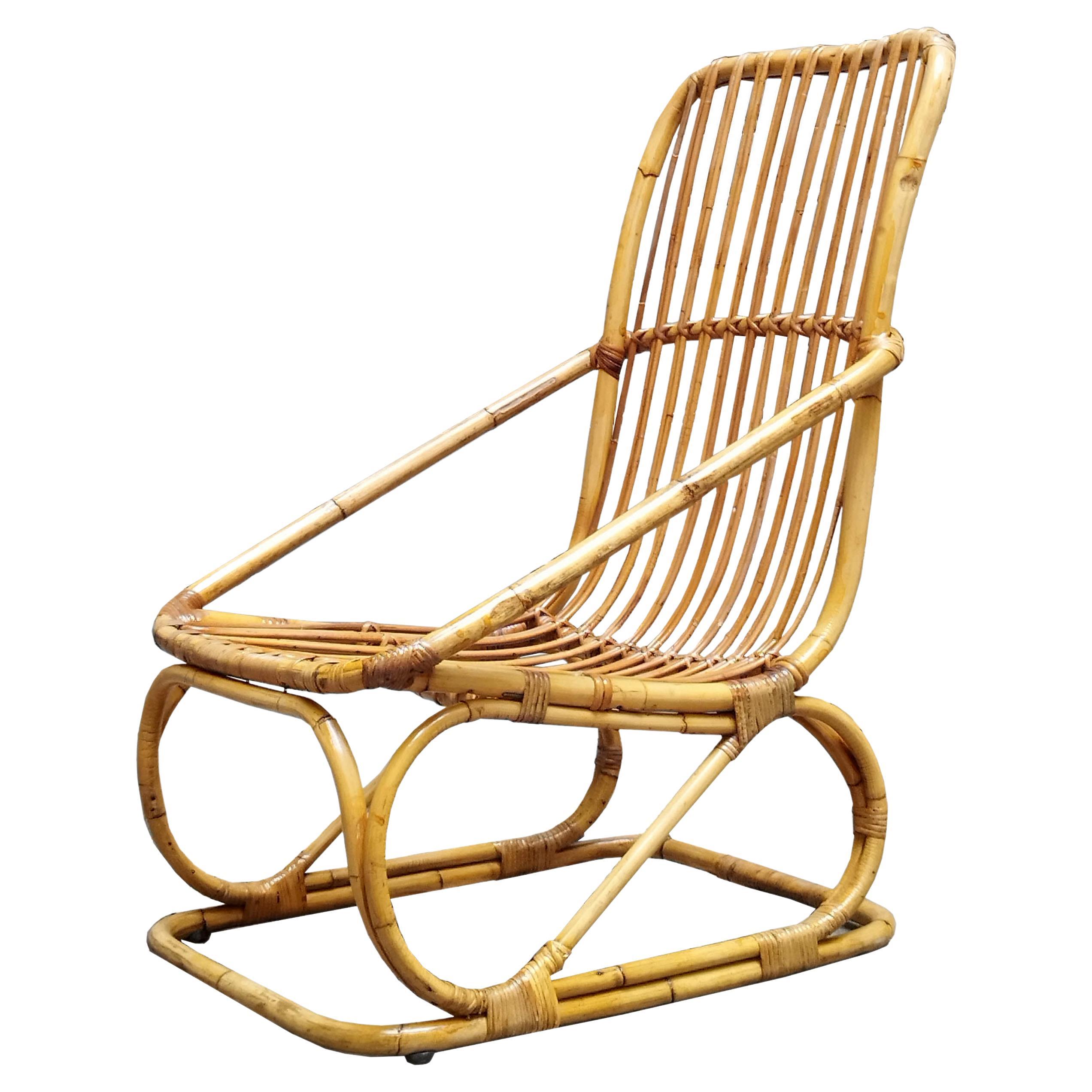 Tito Agnoli Attributed Rattan Armchair, Italy, 1960s For Sale
