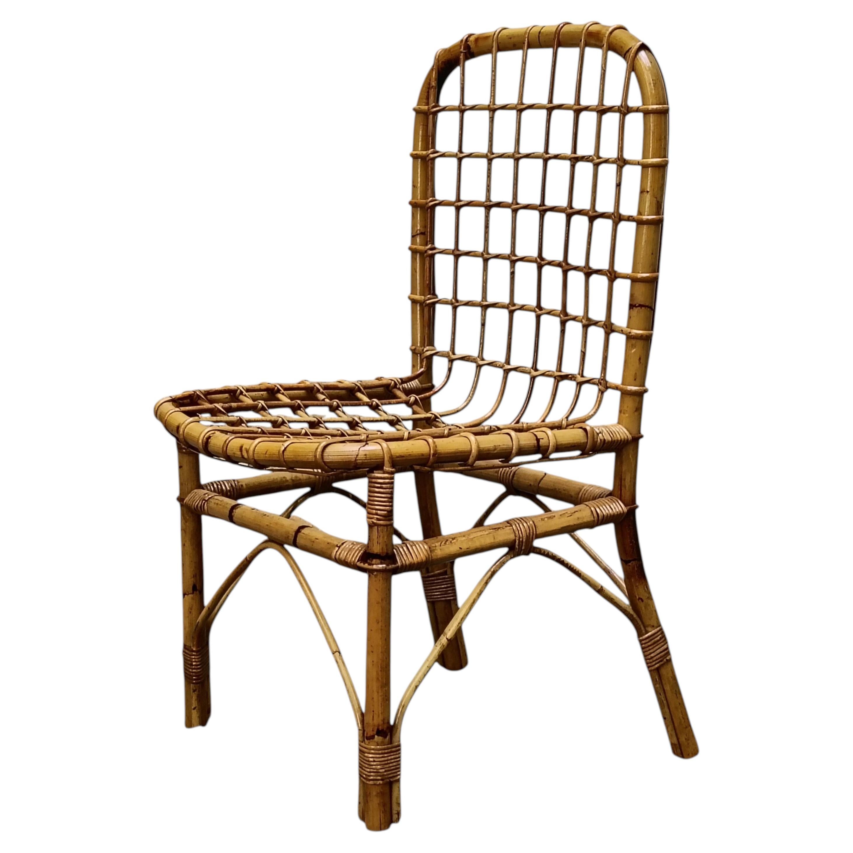 Tito Agnoli Attrib. Bamboo and Rattan Chair, Italy, 1960s For Sale