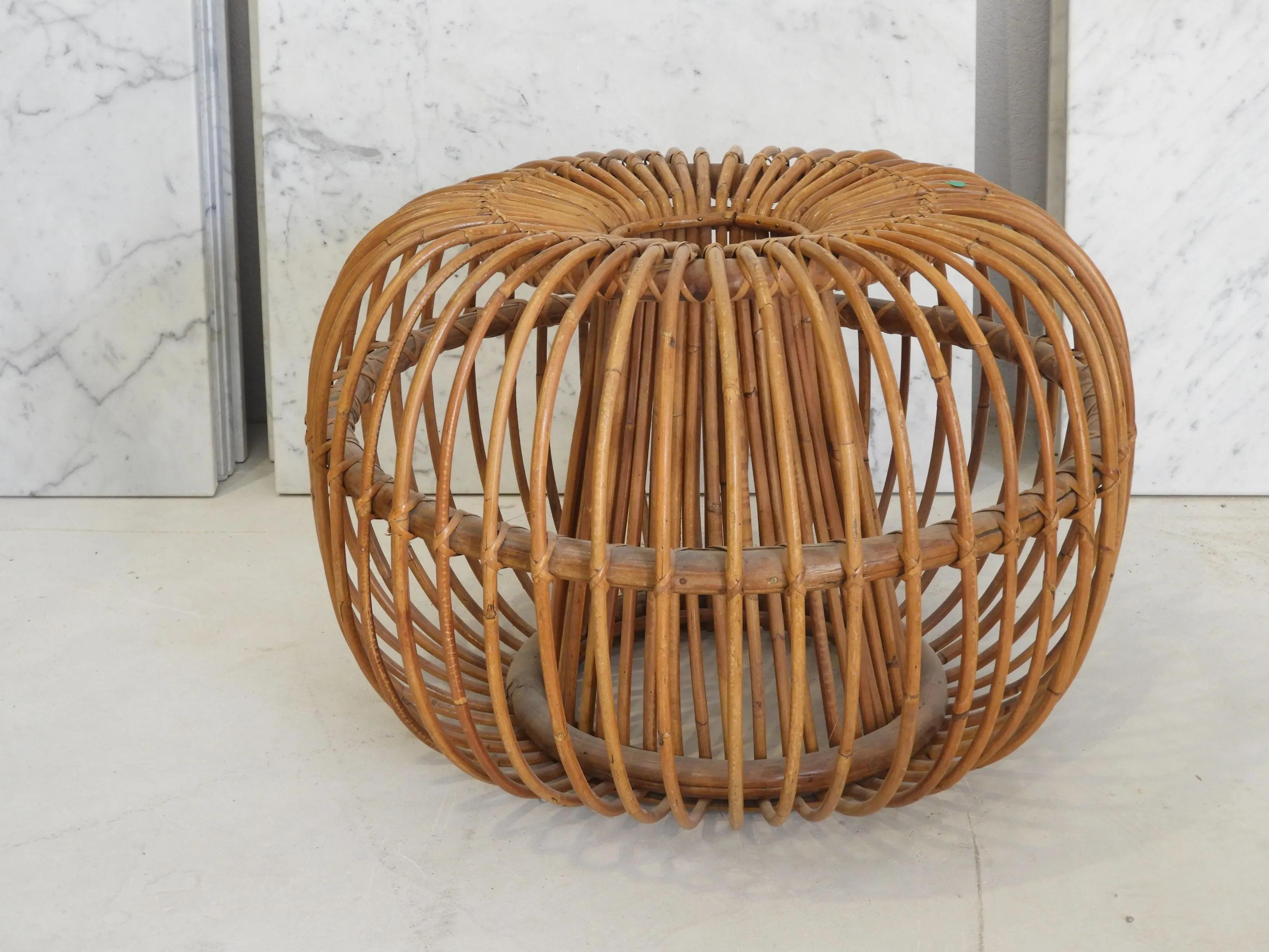 Tito Agnoli Attributed Bamboo Stool, circa 1960 In Good Condition For Sale In Saint-Ouen, FR