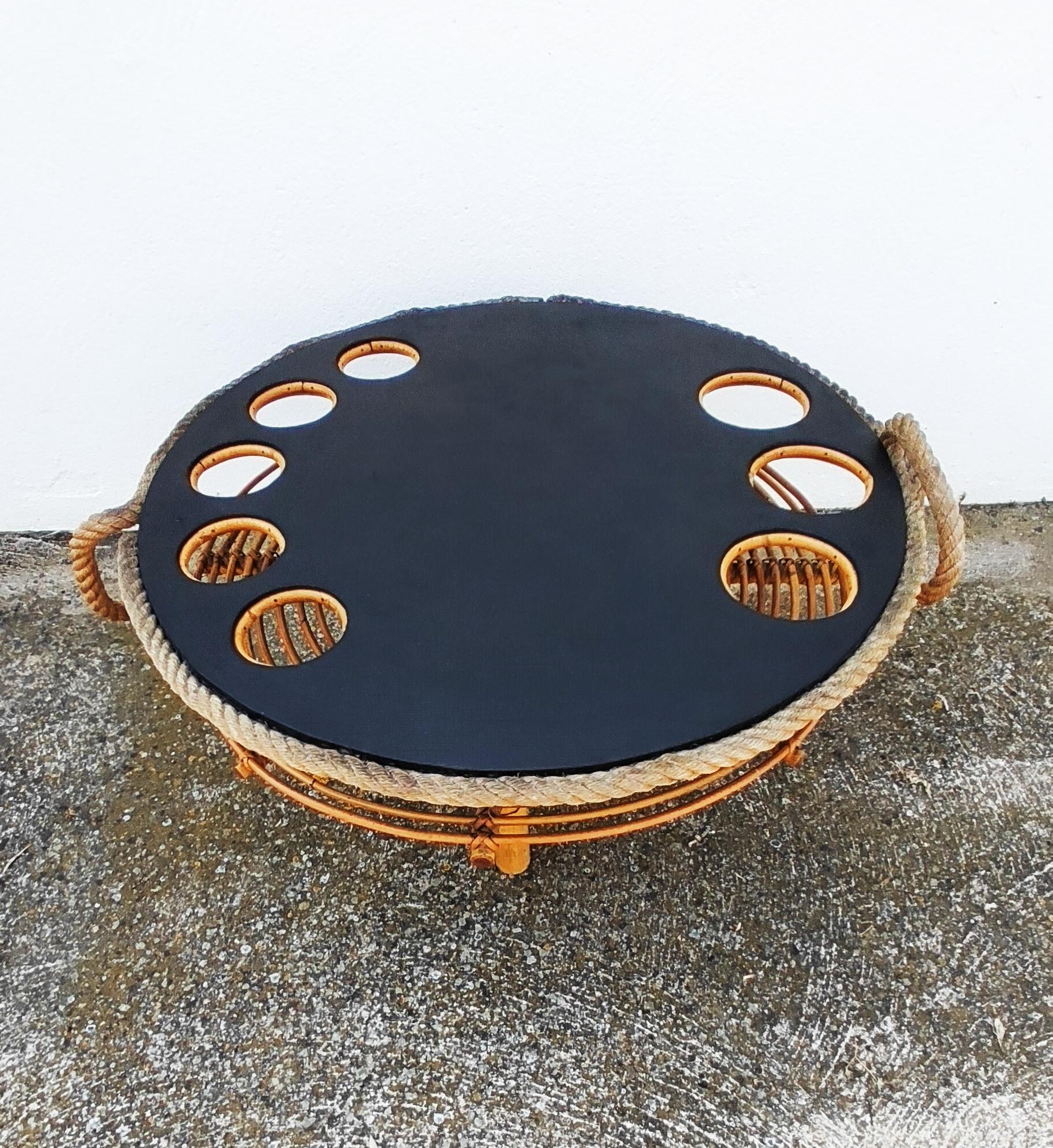 Tito Agnoli Attributed Bar Cocktail Rattan Coffee Table, Italy, 1960s 6