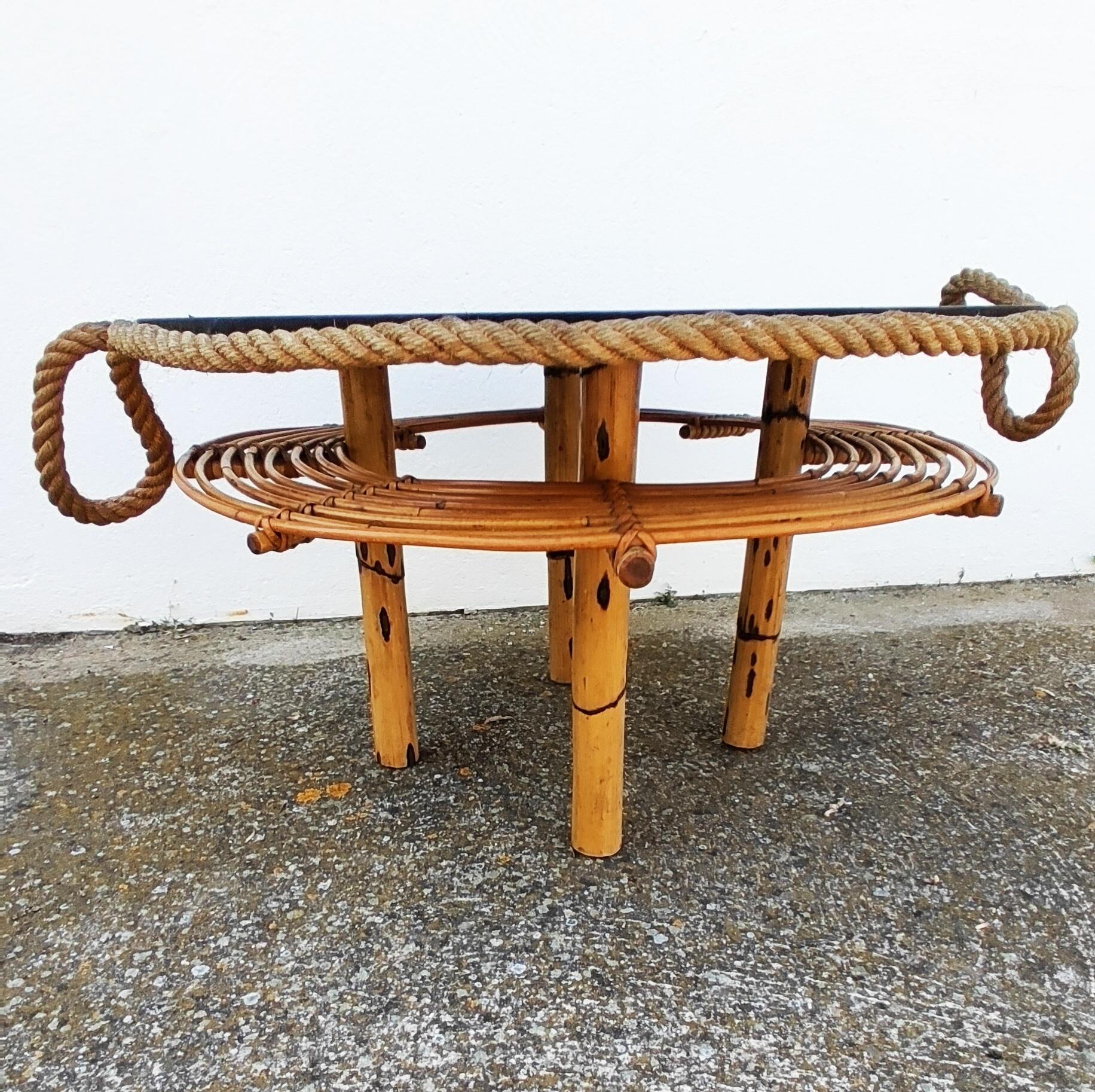 Tito Agnoli Attributed Bar Cocktail Rattan Coffee Table, Italy, 1960s 7