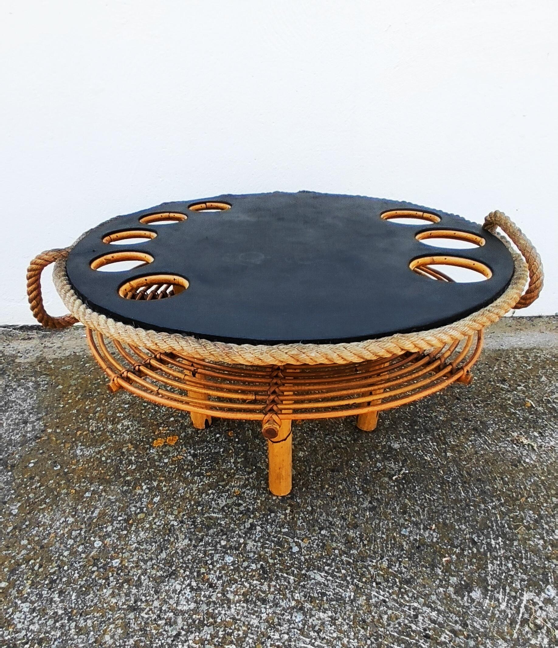20th Century Tito Agnoli Attributed Bar Cocktail Rattan Coffee Table, Italy, 1960s