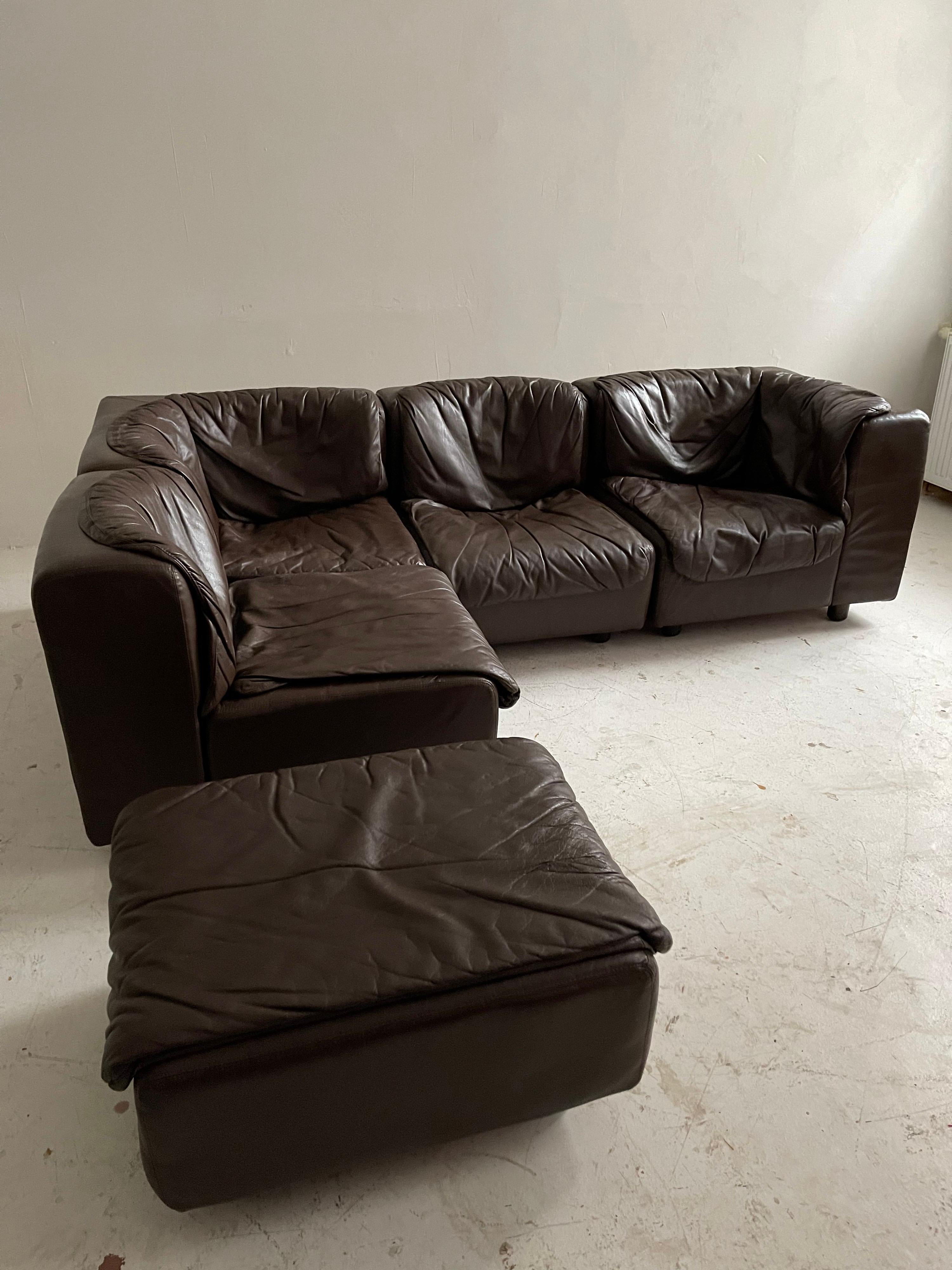 Mid-Century Modern Tito Agnoli Attributed Modular Sectional Soft Leather Sofa by Arflex, Italy 1970